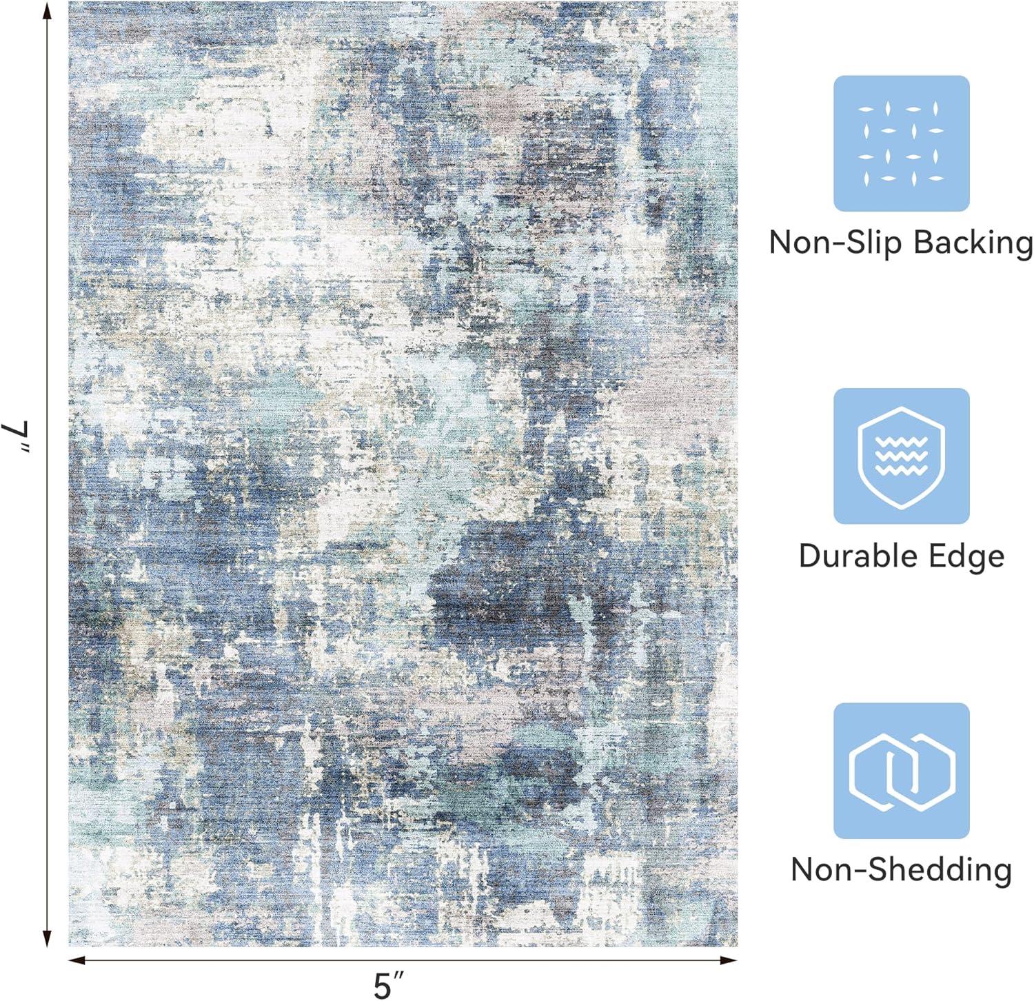Garvee 5'x7' Modern Blue Abstract Area Rug Machine Washable Contemporary Rug Soft Foldable Thin Accent Rug Anti-Slip Non-Shedding Floor Carpet