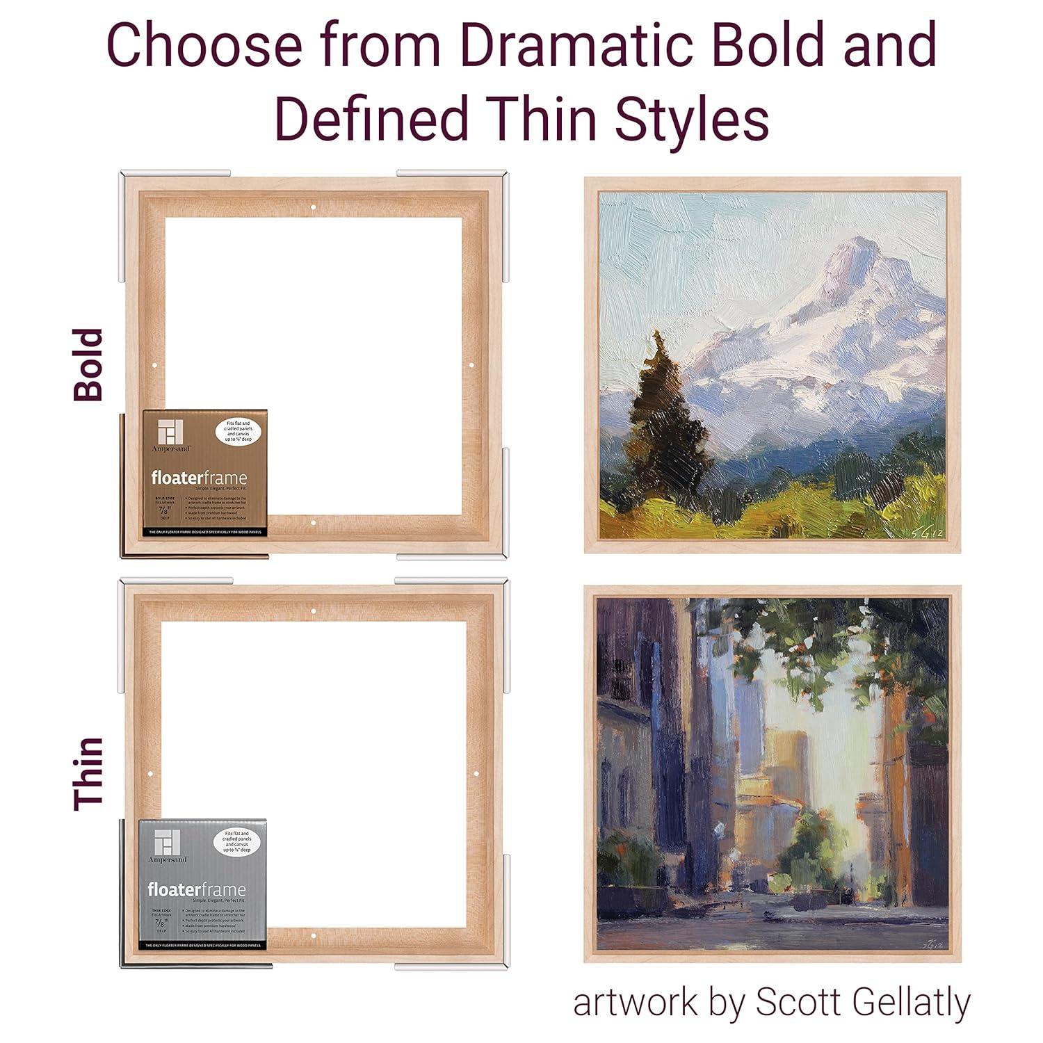 Ampersand Art Floaterframes Bold Edge (3/8" Face) 1-7/8" Frame Profile for 7/8" Deep Artwork 12" x 12" Maple