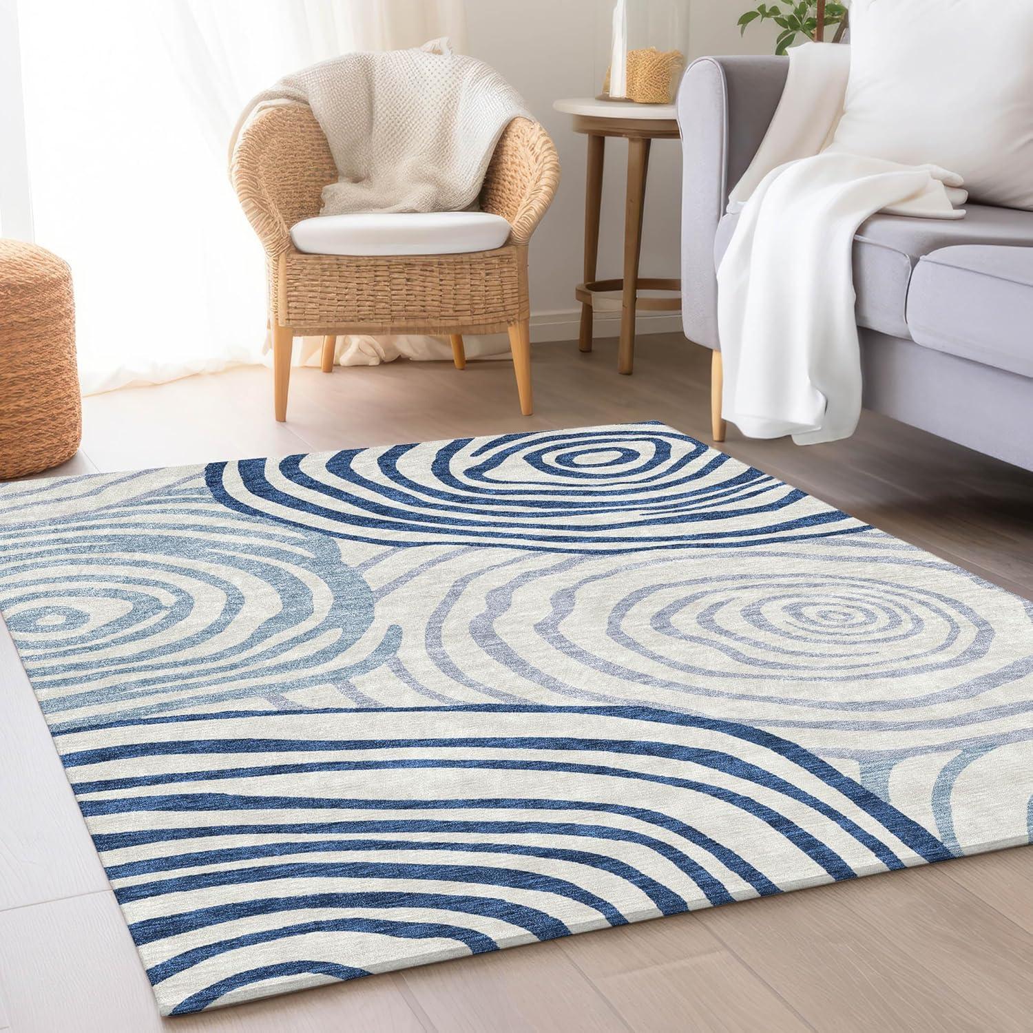 Blue and Off-White Synthetic Flat Woven 8' x 10' Rug