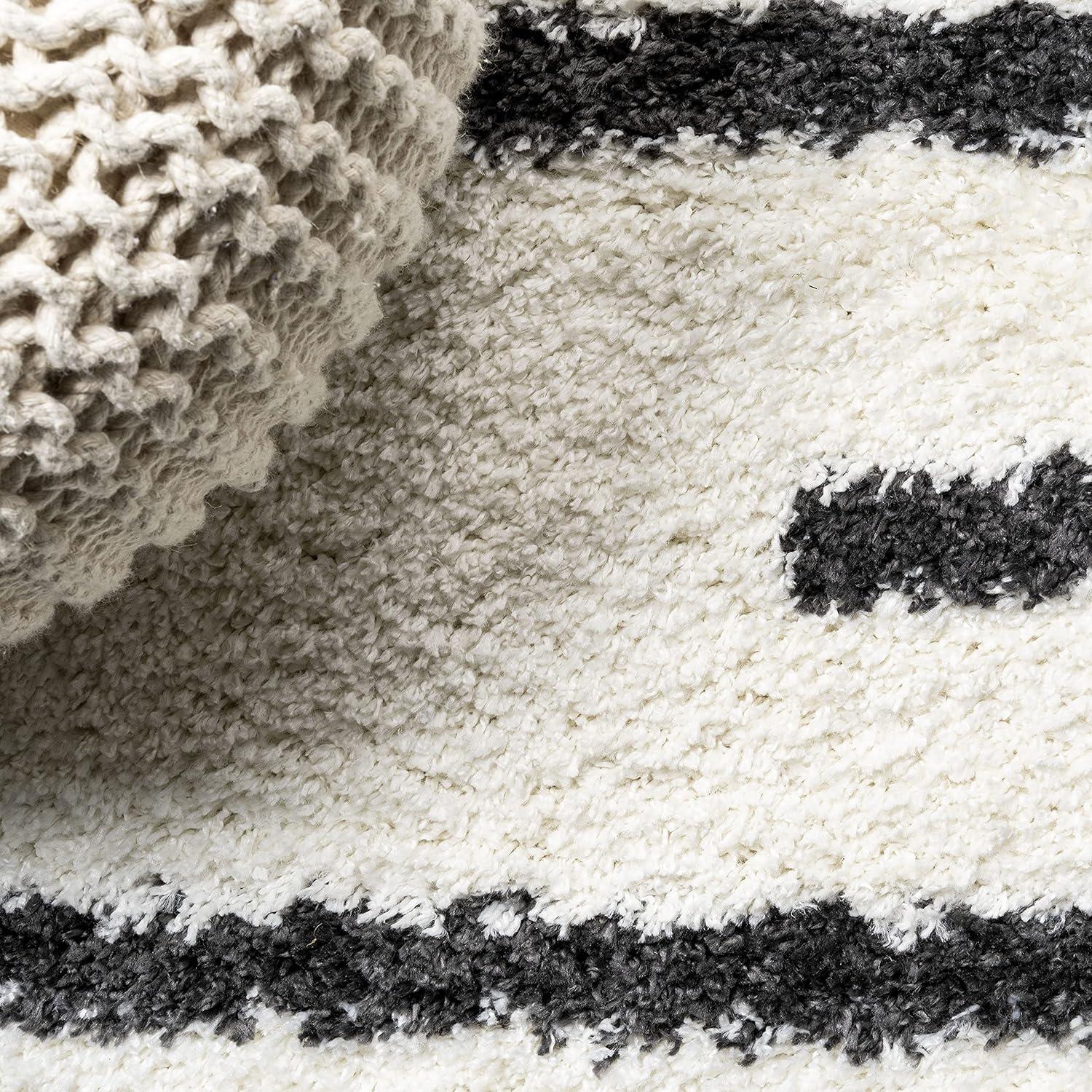 2'x10' Alaro Berber Stripe Shag Runner Rug, White - JONATHAN Y