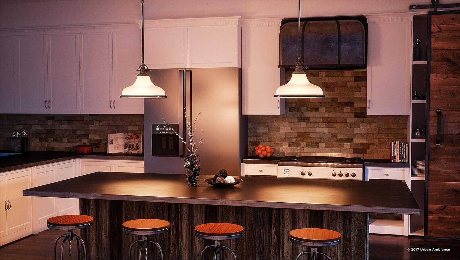 Urban Ambiance Luxury Industrial Hanging Pendant Light, Medium Size: 11.5"H x 13.5"W, with Americana Style Elements, Nostalgic Design, Oil Rubbed Parisian Bronze Finish and Opal Etched Glass, UQL2335