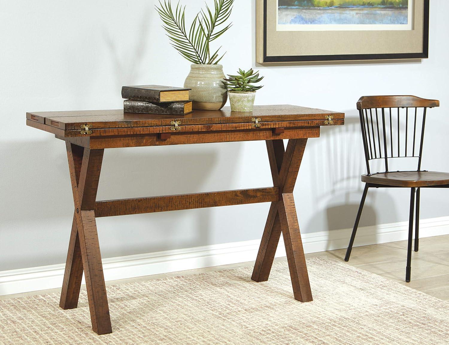 OSP Home Furnishings McKayla Flip Top Table in Distressed Brown Finish