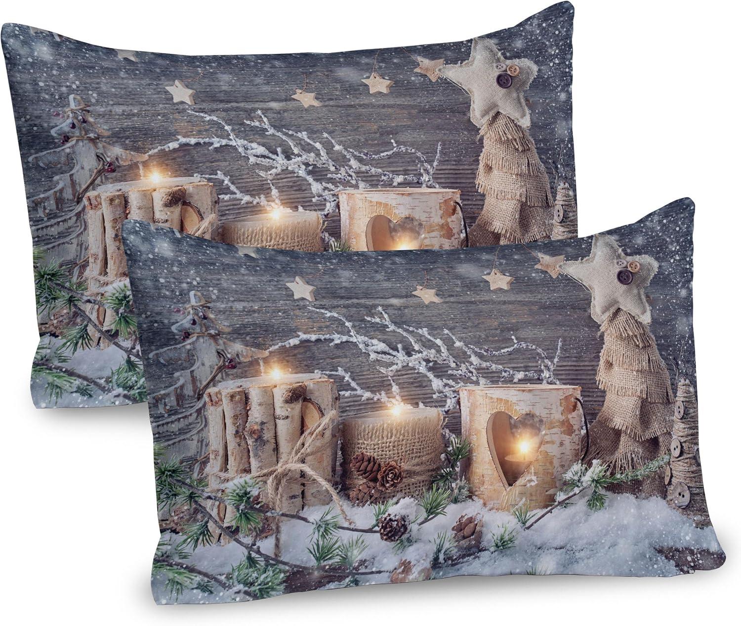 Khaki and Grey Christmas Candle Winter Holiday Pillow Shams