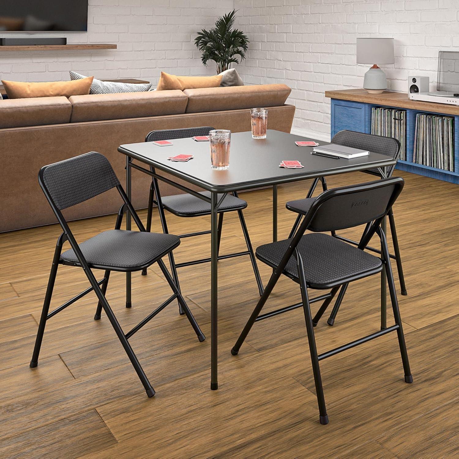 Gray 5-Piece Folding Dining Set with Fabric Chairs