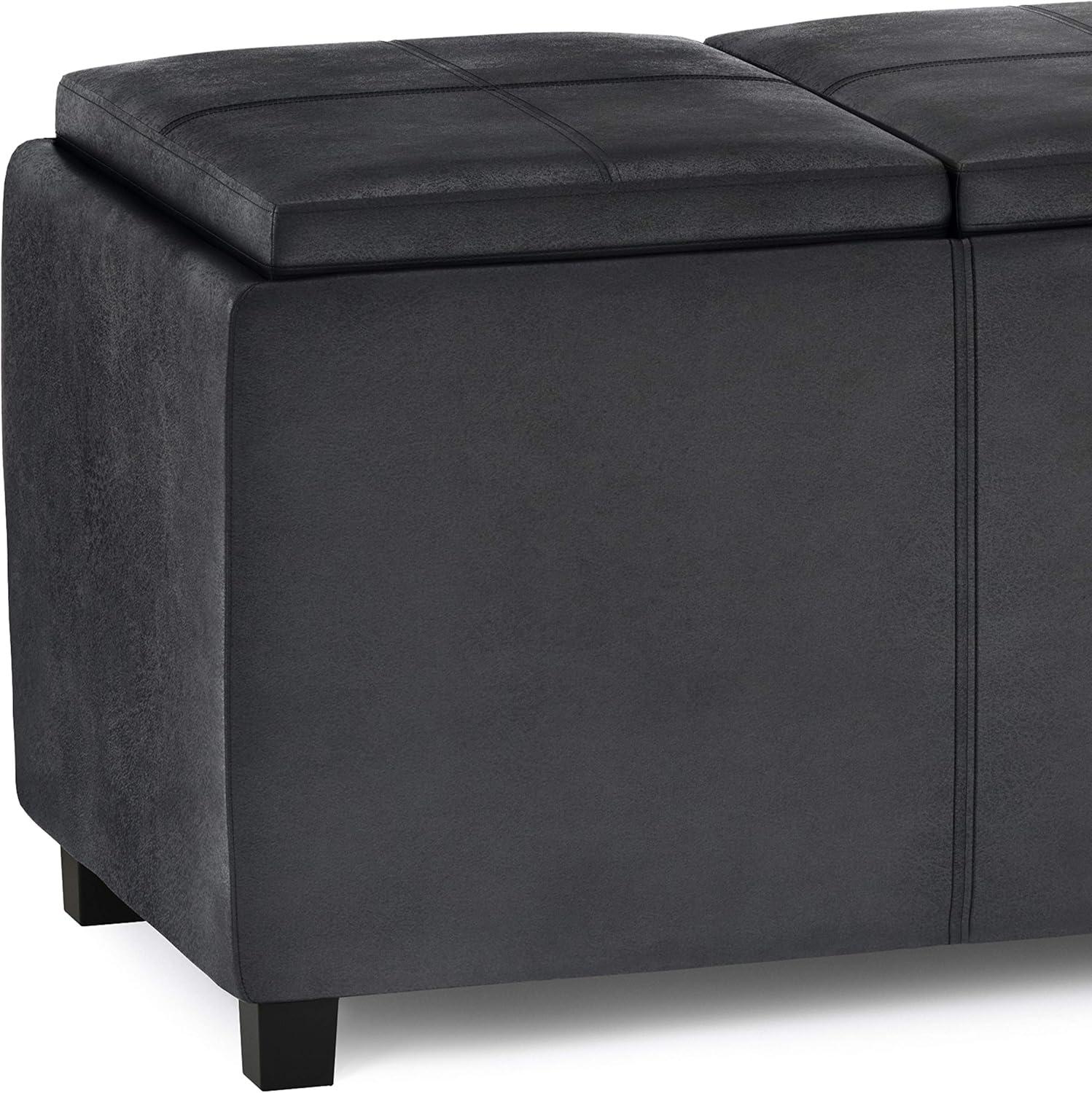 Simpli Home Avalon 42"W Upholstered Storage Ottoman with 3 Flip-Over Serving Trays