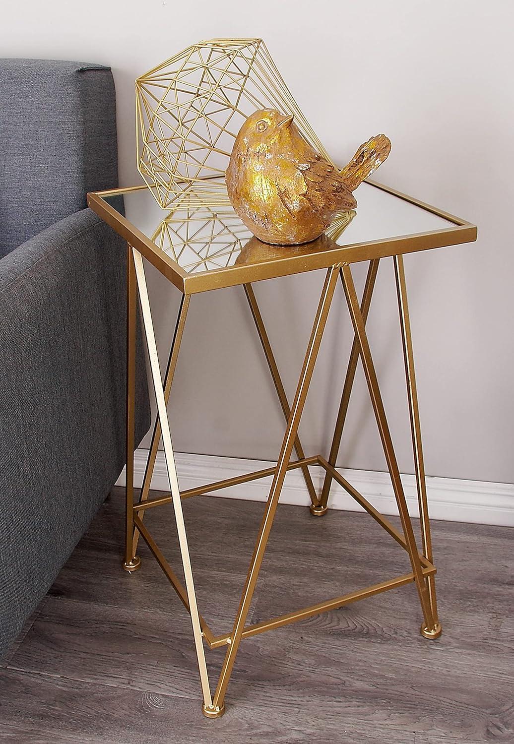 DecMode 15" x 26" Gold Metal Accent Table with Mirrored Glass Top, 2-Pieces
