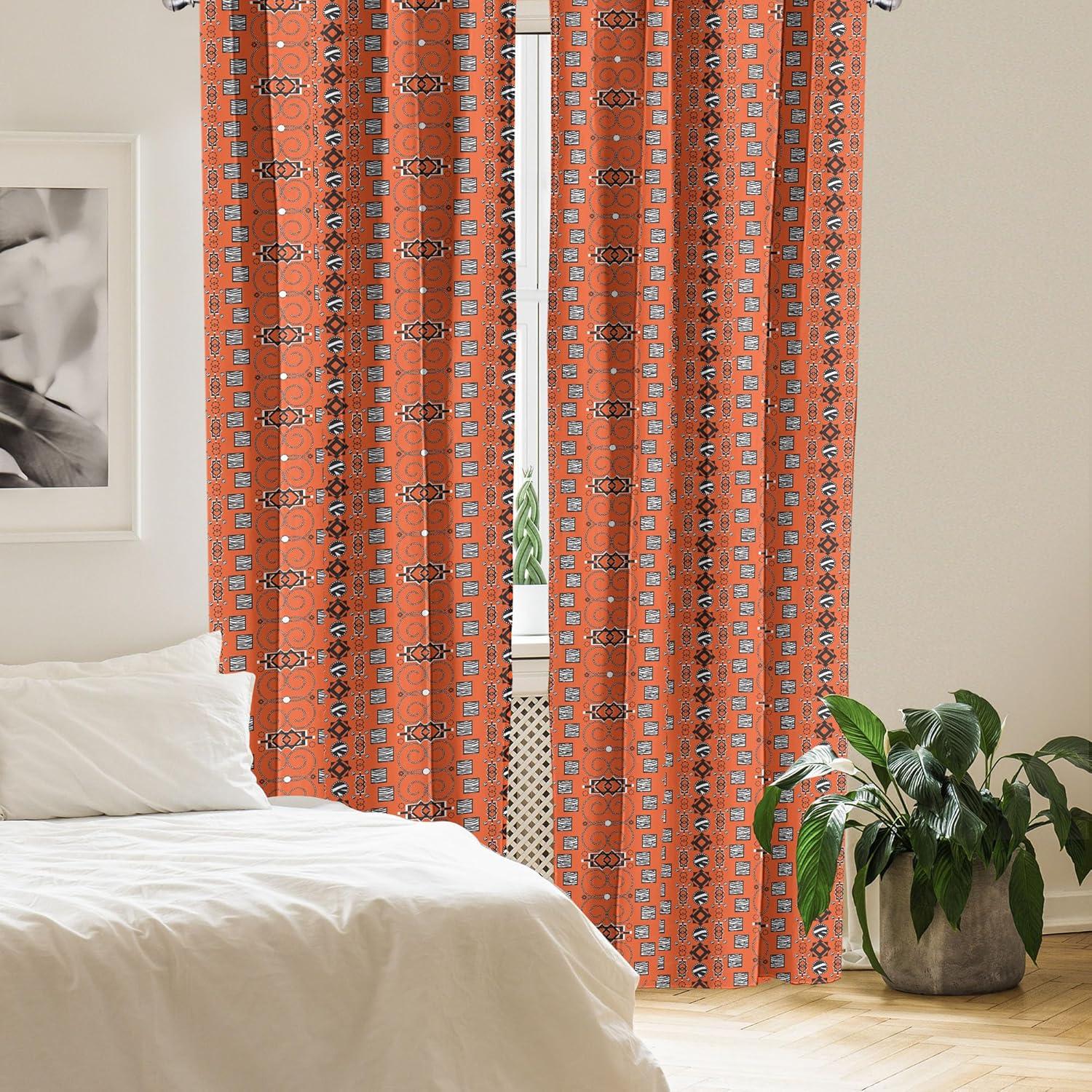 Orange Black Geometric Microfiber Room-Darkening Curtain Panels