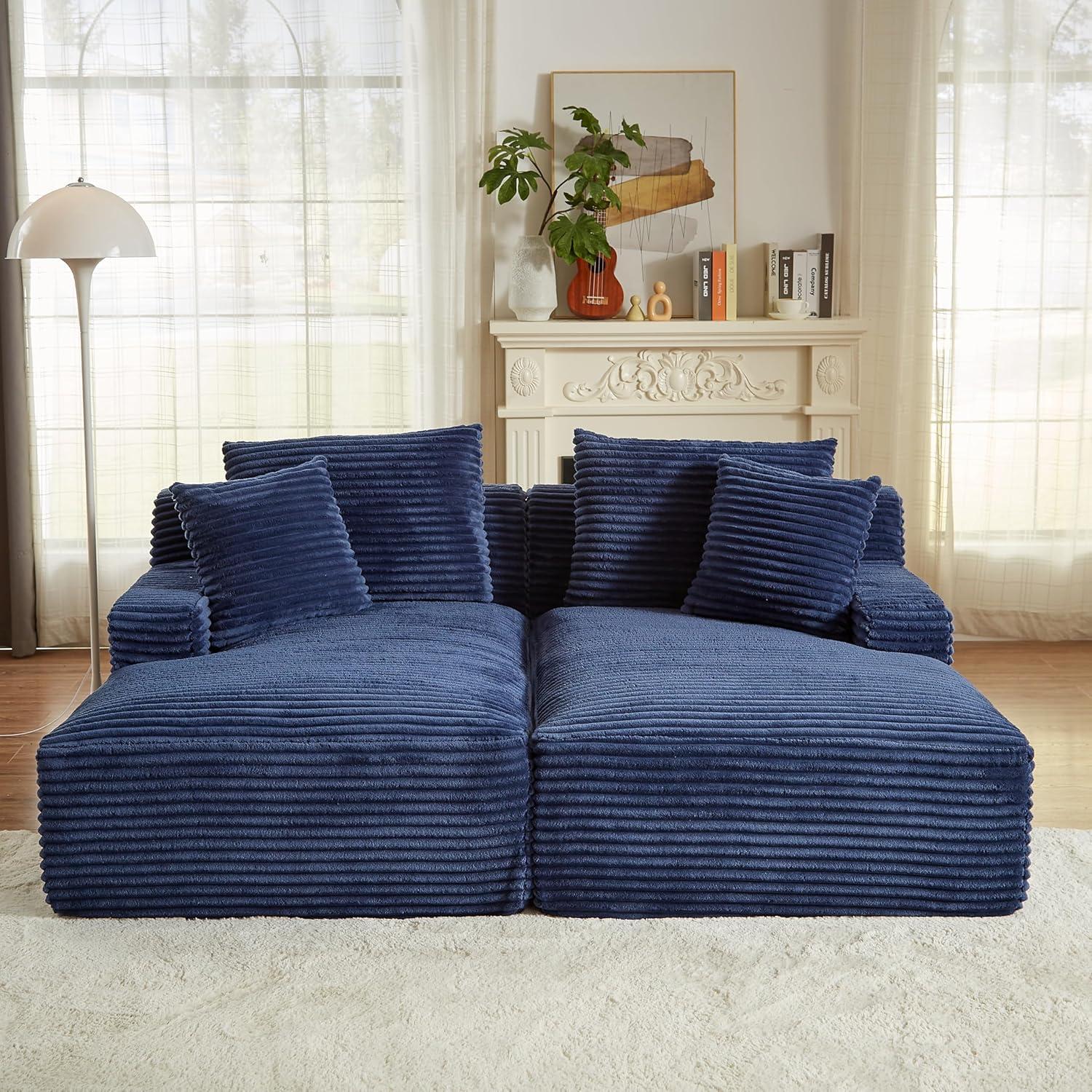 GNIXUU 78"Oversized Double Chaise Lounge Indoor, Corduroy Sleeper Sectional Couch, Upholstered Boneless Cloud Sofa Deep Seat, Comfy Plush Chair Bed for Living Room