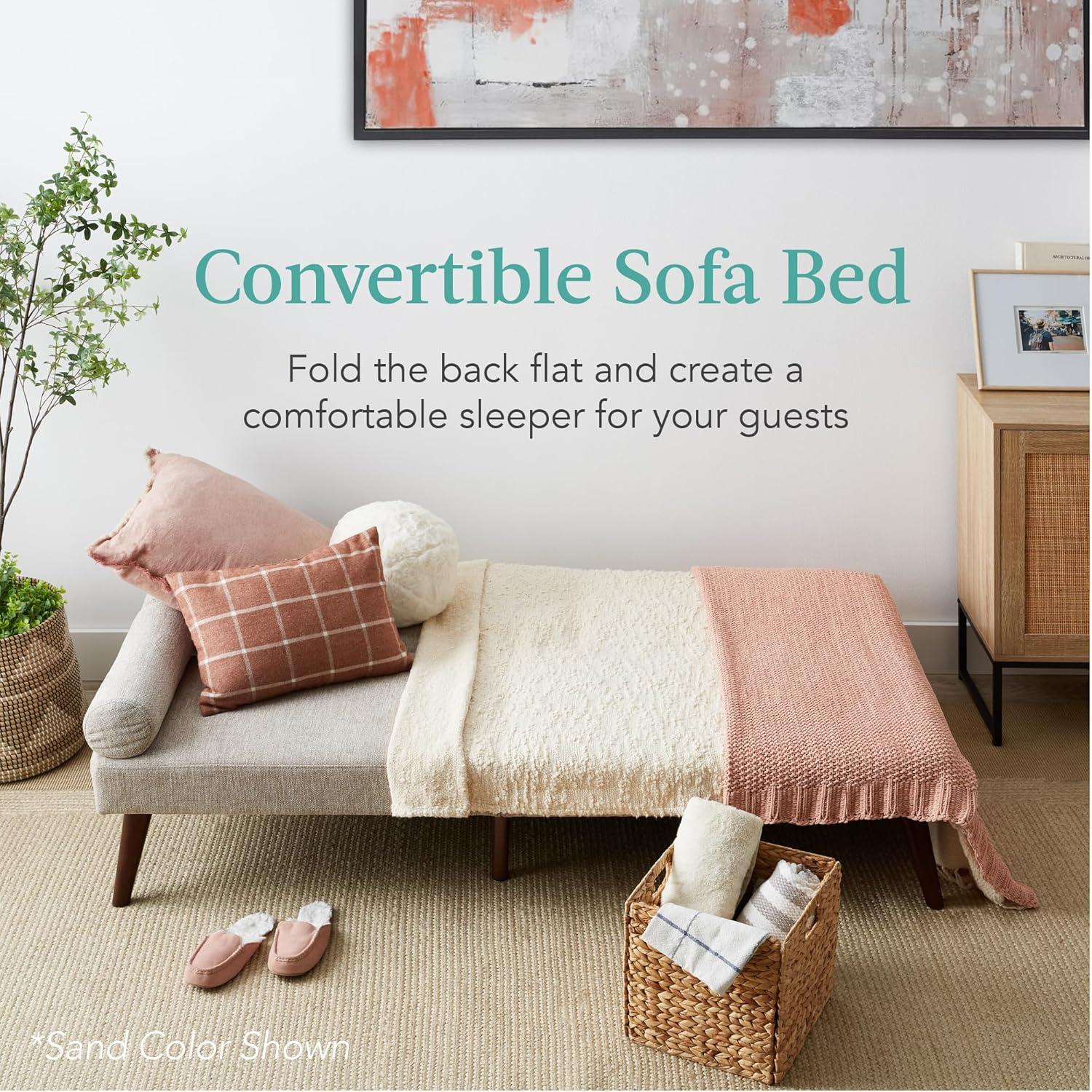 Best Choice Products Fabric Upholstered Convertible Futon w/ Rounded Armrests, Wooden Legs, 2 Cupholders - Black