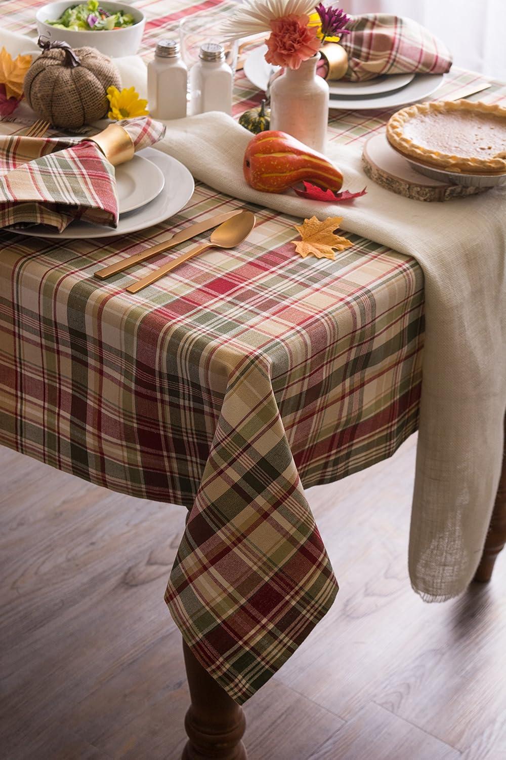 Round Textured Fabric Thanksgiving Tablecloth, 70"