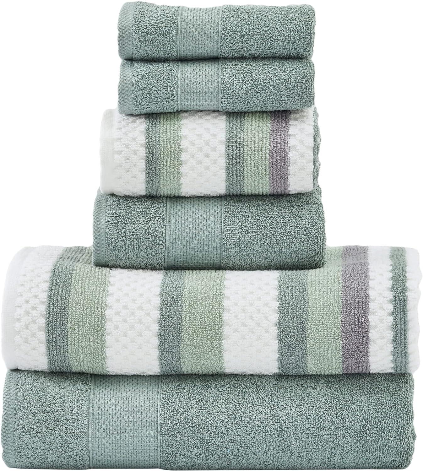 Modern Threads Pax 6-Piece Reversible Yarn Dyed Jacquard Towel Set - Bath Towels, Hand Towels, & Washcloths - Super Absorbent & Quick Dry