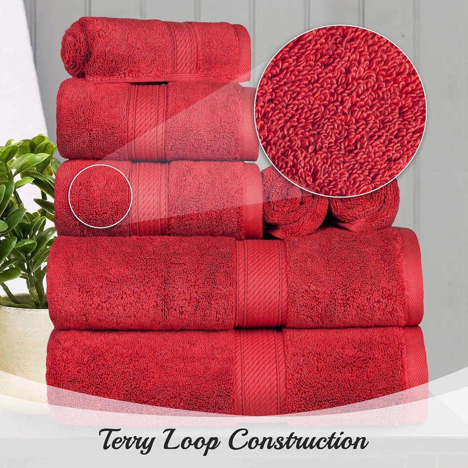 Superior Egyptian Cotton Pile Bath Towel Set of 2, Ultra Soft Luxury Towels, Thick Plush Essentials, Absorbent Heavyweight, Guest Bath, Hotel, Spa, Home Bathroom, Shower Basics, Coral