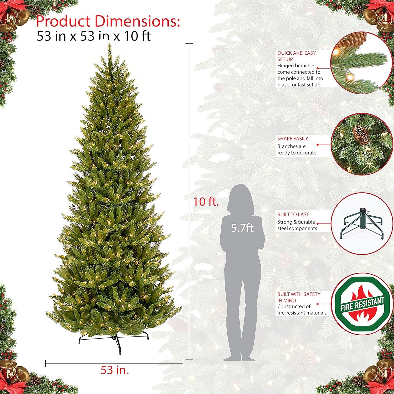 10-Foot Pre-Lit Green Slim Fraser Fir Christmas Tree with Clear Lights