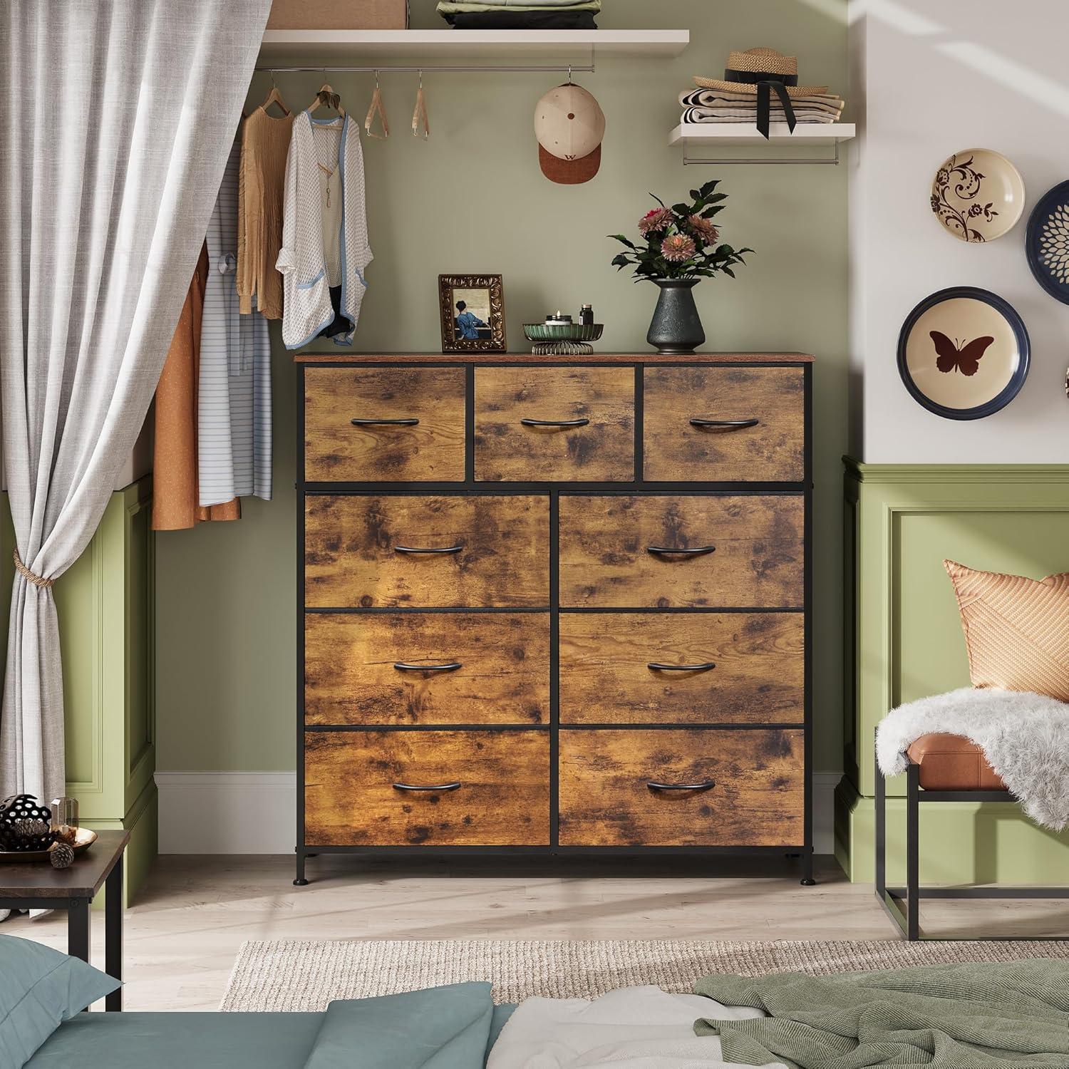 Rustic Brown Double Dresser with Extra Deep Drawers and Levelers