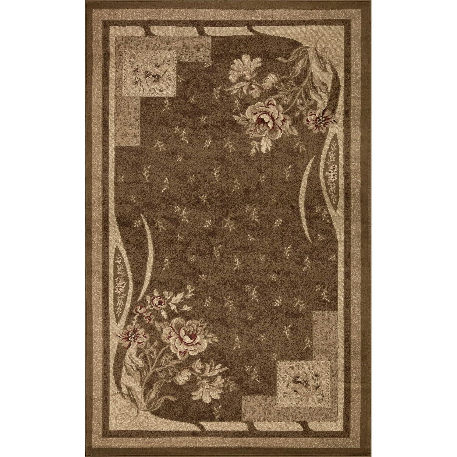 Superior Modern, Contemporary, Traditional Floral Border Block Area Rug, 5' x 8'