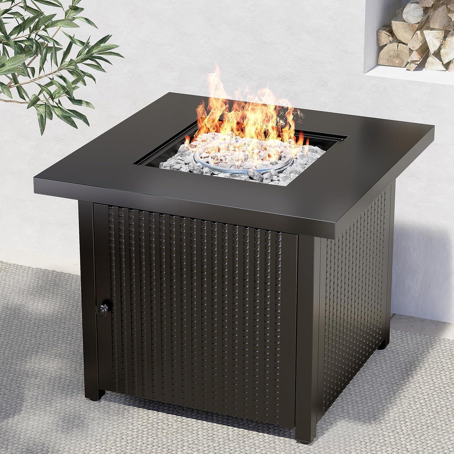 30" Outdoor Propane Gas Fire Pit Table Square Fire Table for Garden/Patio/Party