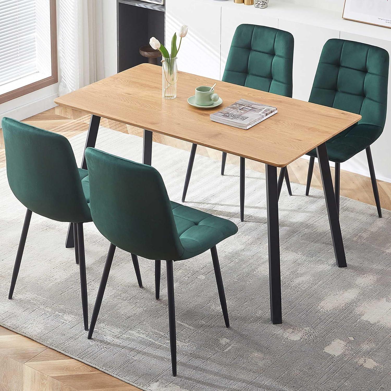 NORDICANA 5 Pieces Table Set for 4,49"Imitation Wood Table and 4 Seated Dining Chairs Upholstered, Metal Legs