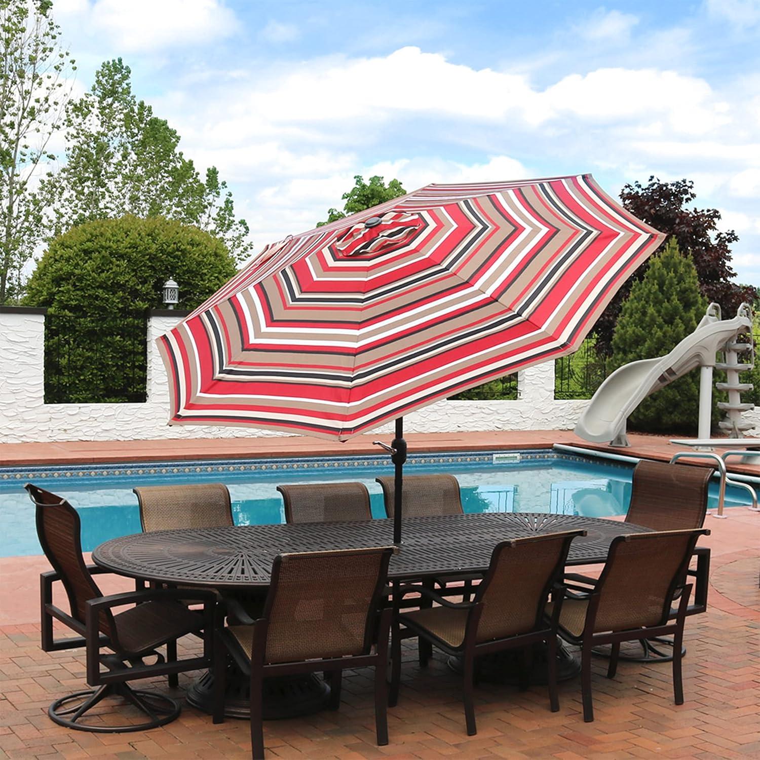 Sunnydaze Outdoor Aluminum Patio Umbrella, Tilt, and Crank - 9' - Awning Stripe