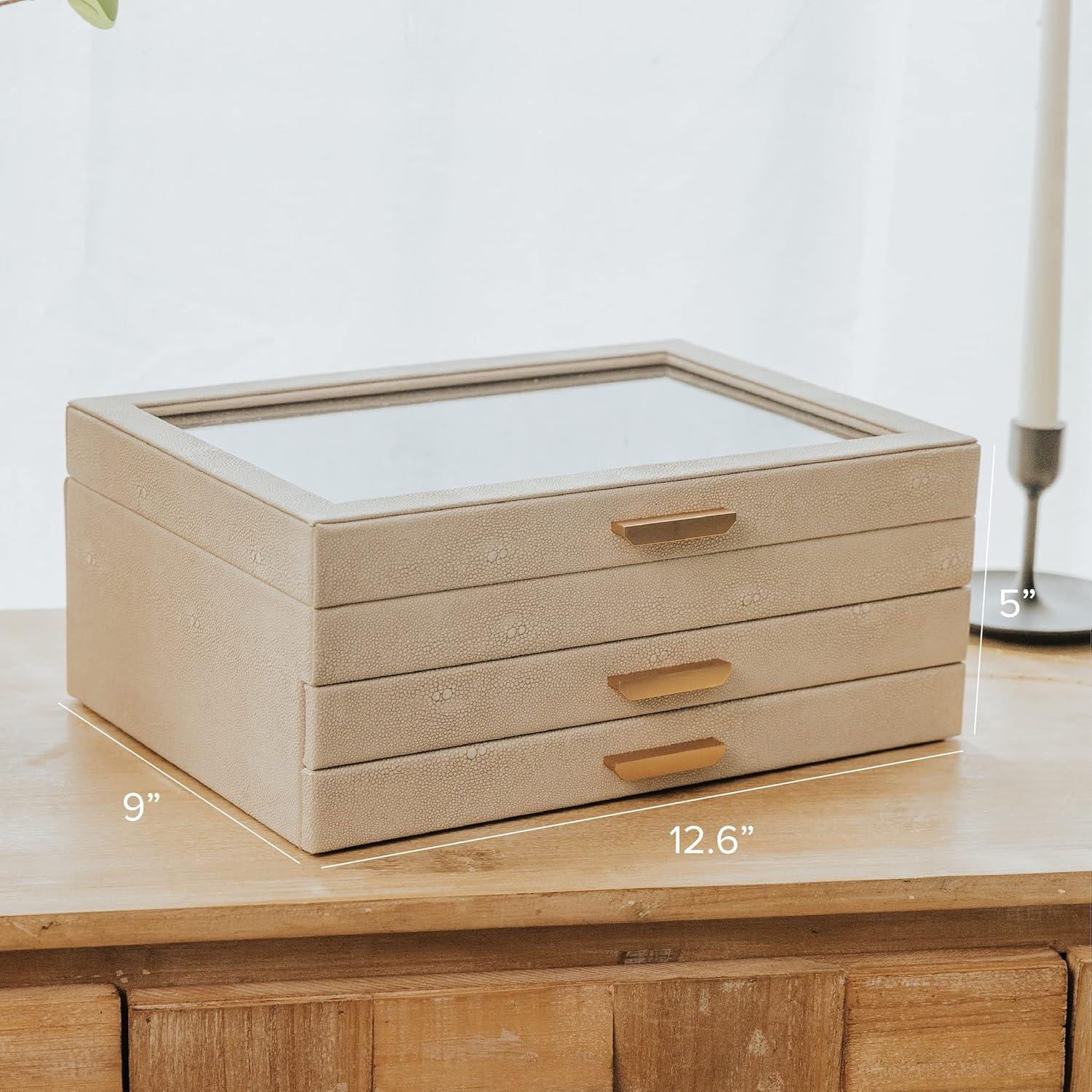 Large 3 Tier Jewelry Box, Storage Case Organizer for Women, Shagreen Vegan Leather by Case Elegance
