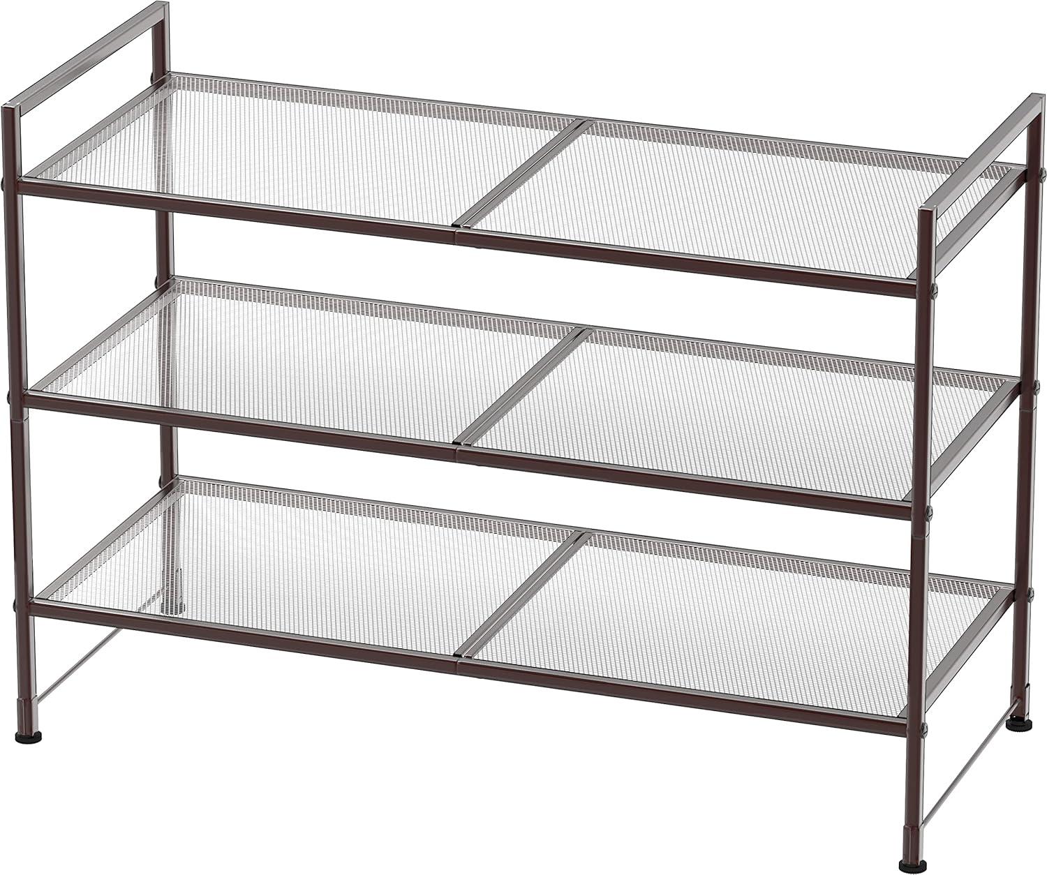 SIMPLE HOUSEWARE 3-Tier Stackable Mesh Shoe Rack, Bronze