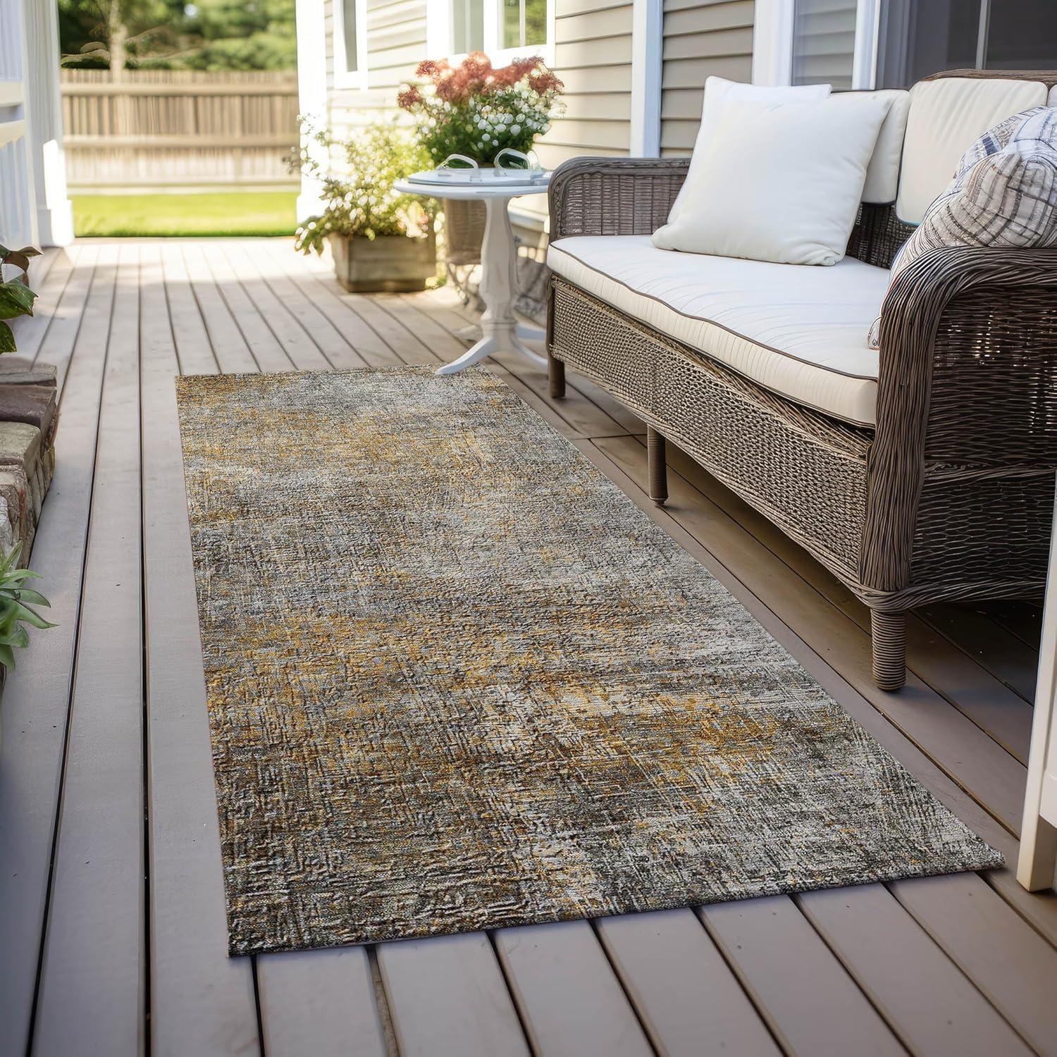 Gray and Gold Flat Woven Synthetic Runner Rug