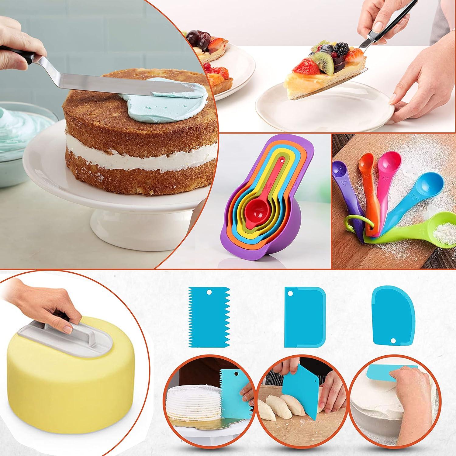 RFAQK 700PCs Cake Decorating Supplies with Baking Supplies- Cake Decorating Kit with Springform Pans, Cake Leveler,Cake Turntable, Piping Bags with Numbered Tips,Icing Spatulas, Fondant Tools and More