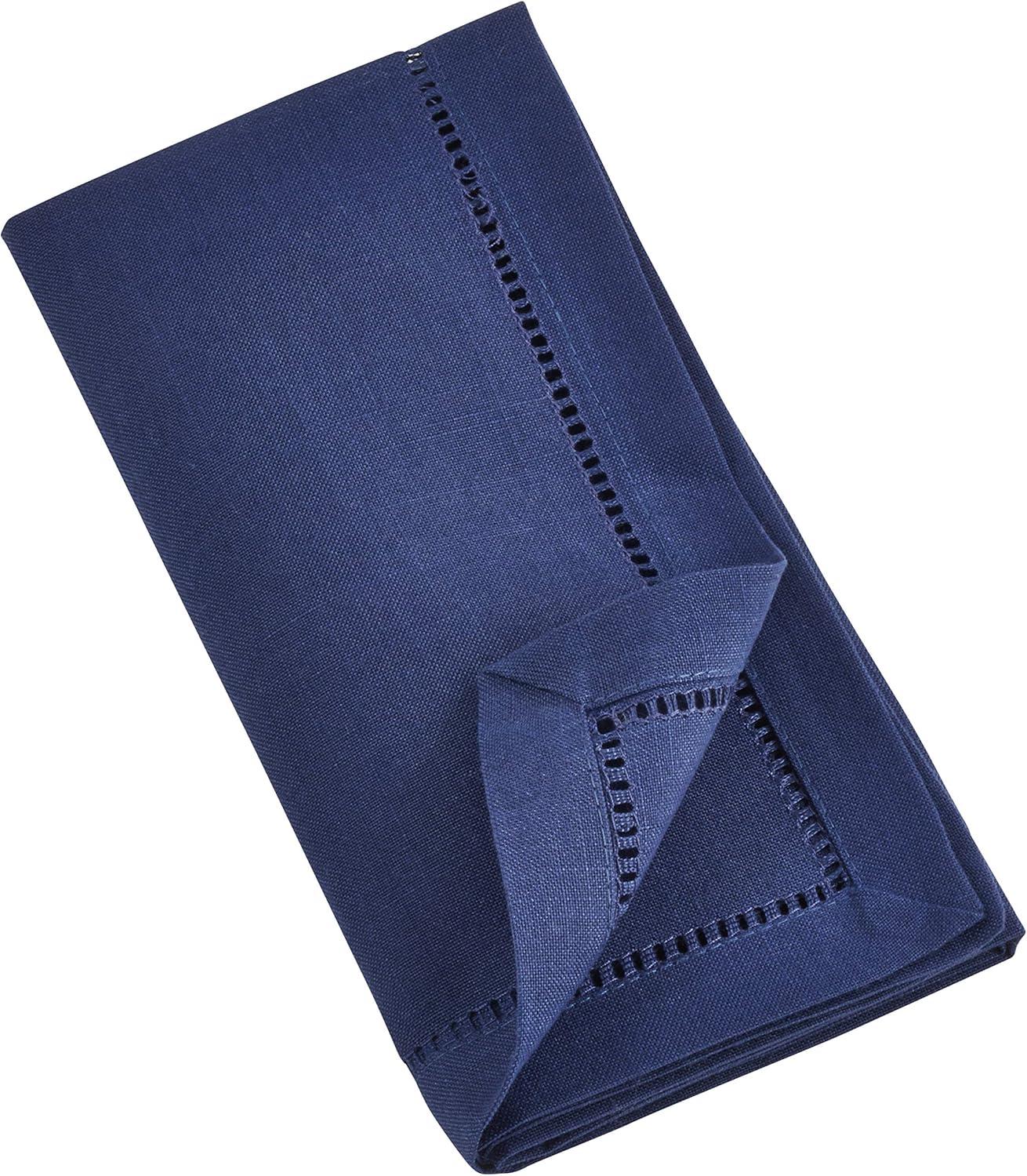 Saro Lifestyle Dinner Napkin With Hemstitch Border Design (Set of 12), Navy Blue, 18" x 18"