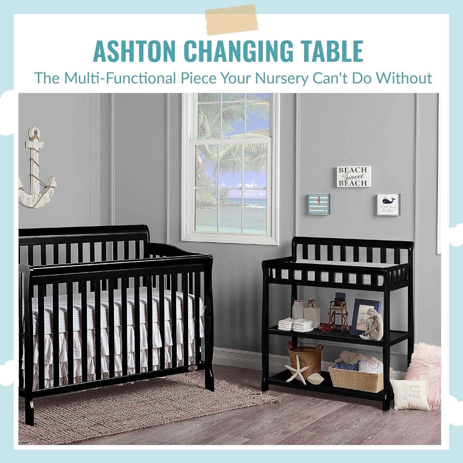 Ashton Black Pinewood 2-in-1 Changing Table with Safety Strap