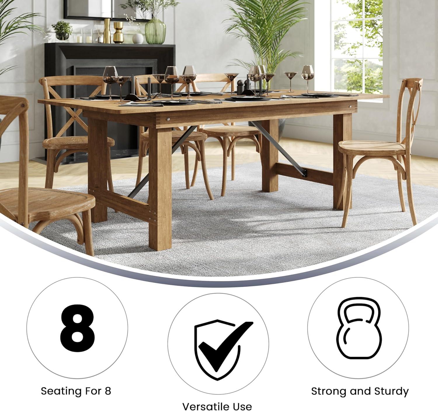Flash Furniture Eternity Rectangular Solid Pine Farm Dining Table with Folding X-Style Legs