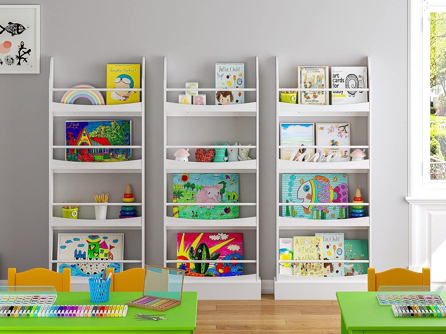 UTEX Kids Bookshelf Wall Mounted, Bookshelf Organizer and Storage Free Standing Against The Wall,Kid’s Book Rack Storage, 4-Shelf Tall Bookcase Organizer 23.5”W X 5.9”D X57.48”H (White)