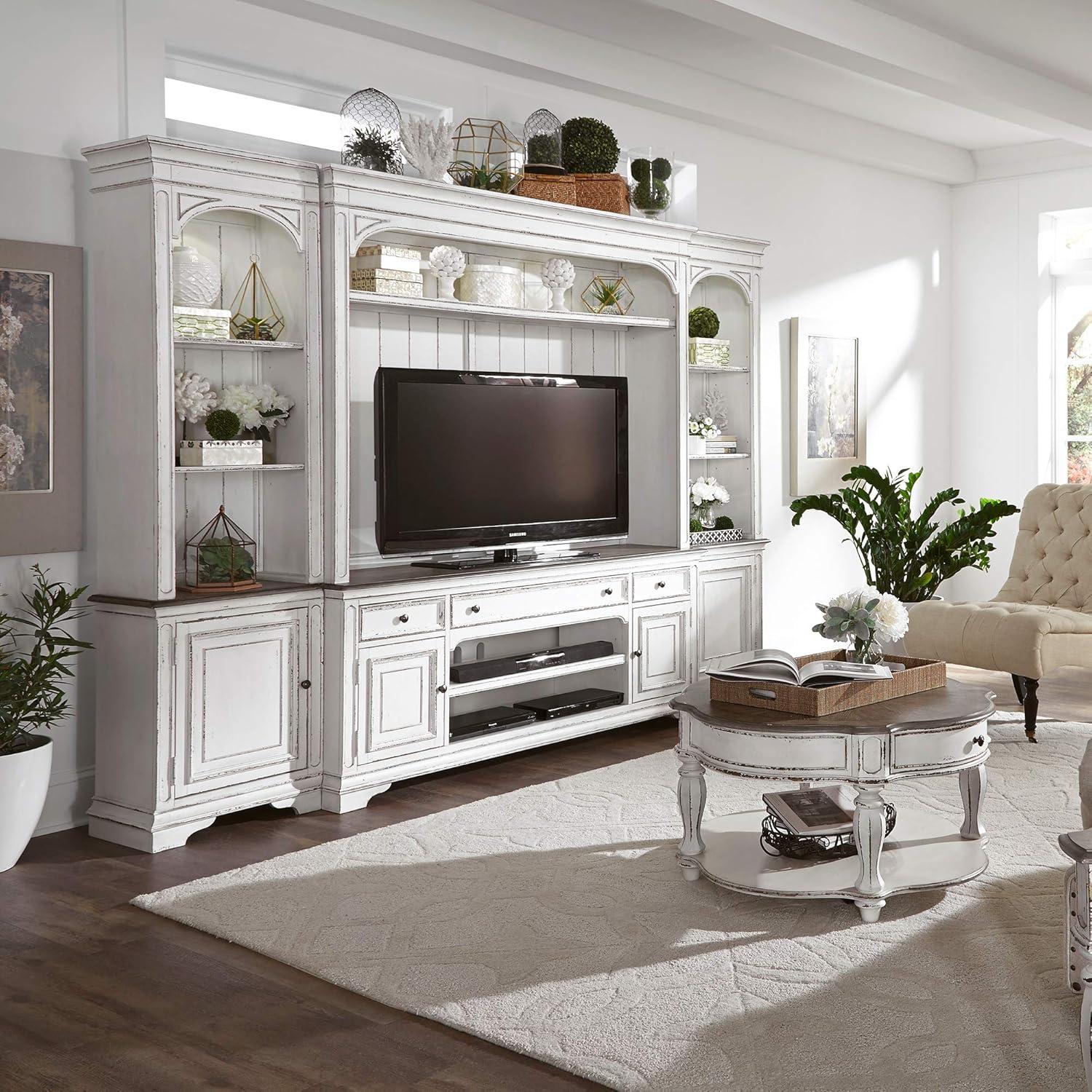 Magnolia Manor White Entertainment Center with Piers