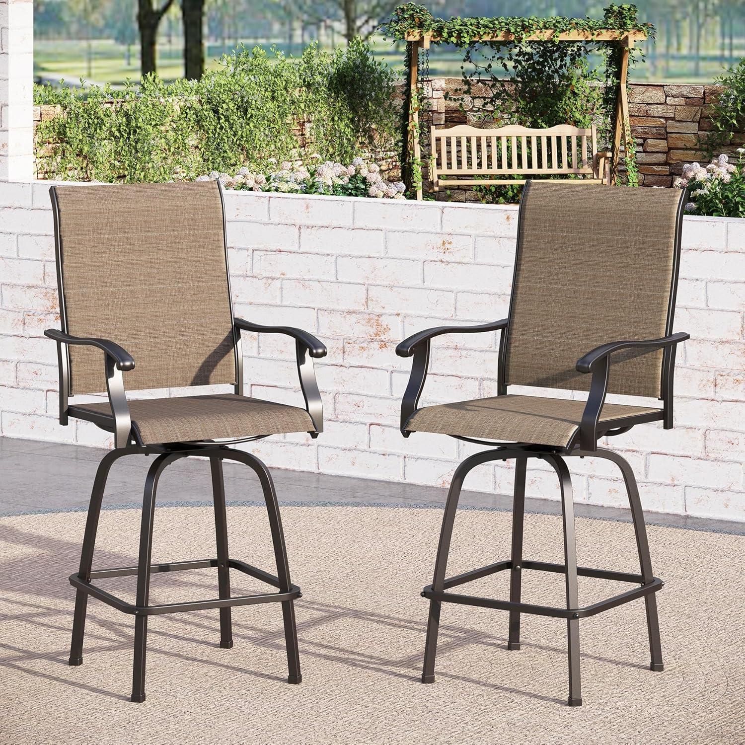 MAISON ARTS Oudoor  All-weather Swivel Patio Bar Stools (Set of 2) - N/A