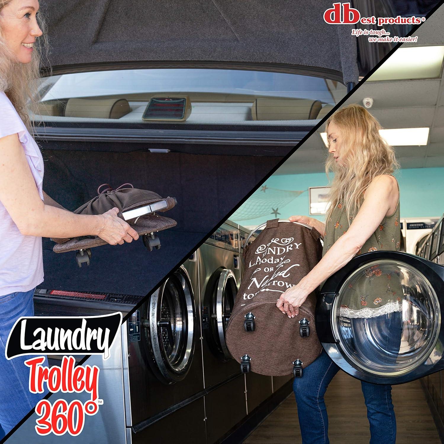 Brown Collapsible Round Laundry Hamper with Wheels and Faux Burlap