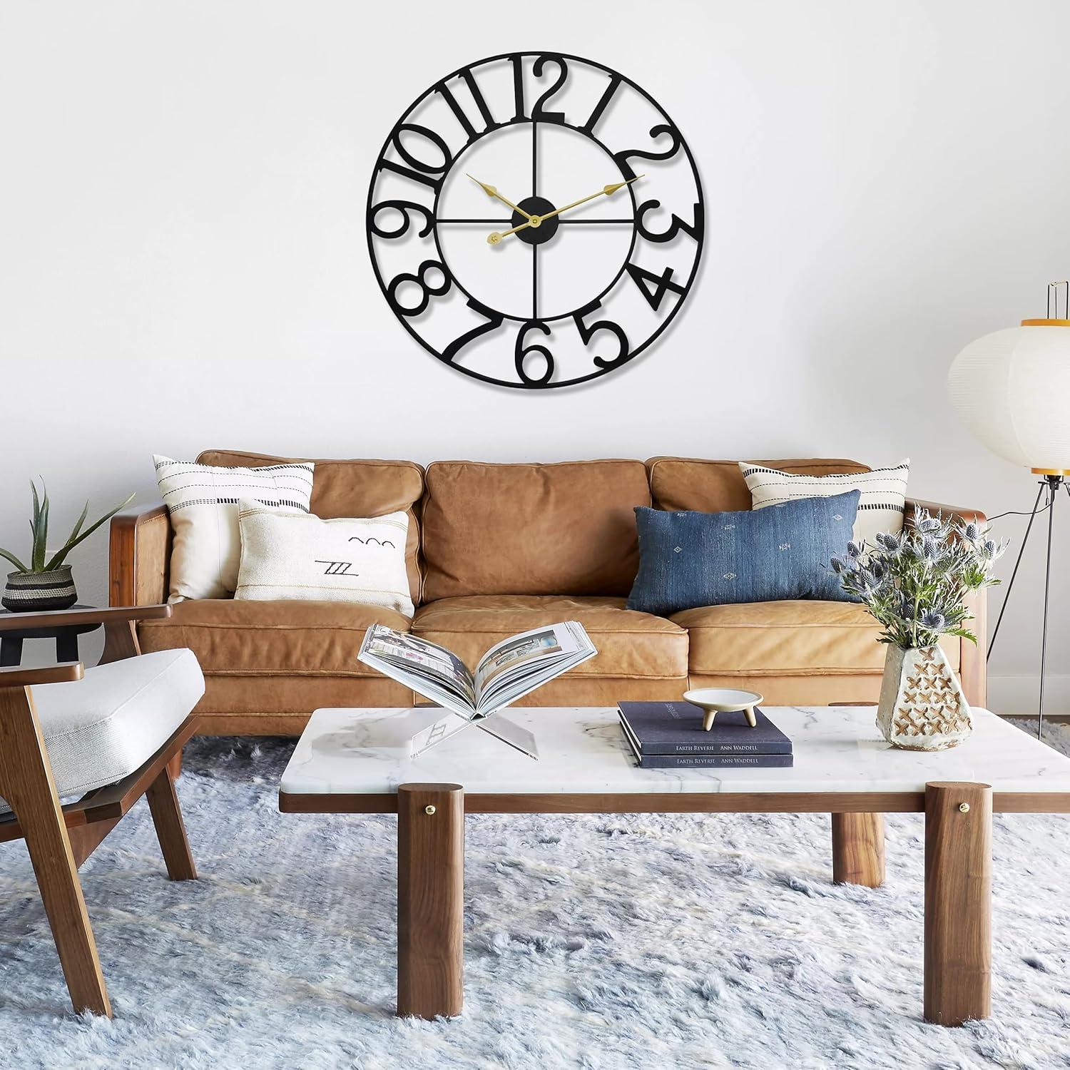 Oversized Black Metal Antique Silent Wall Clock