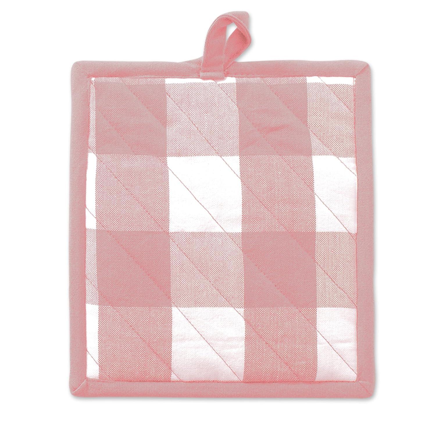 Pink and White Buffalo Check Cotton Potholder Set