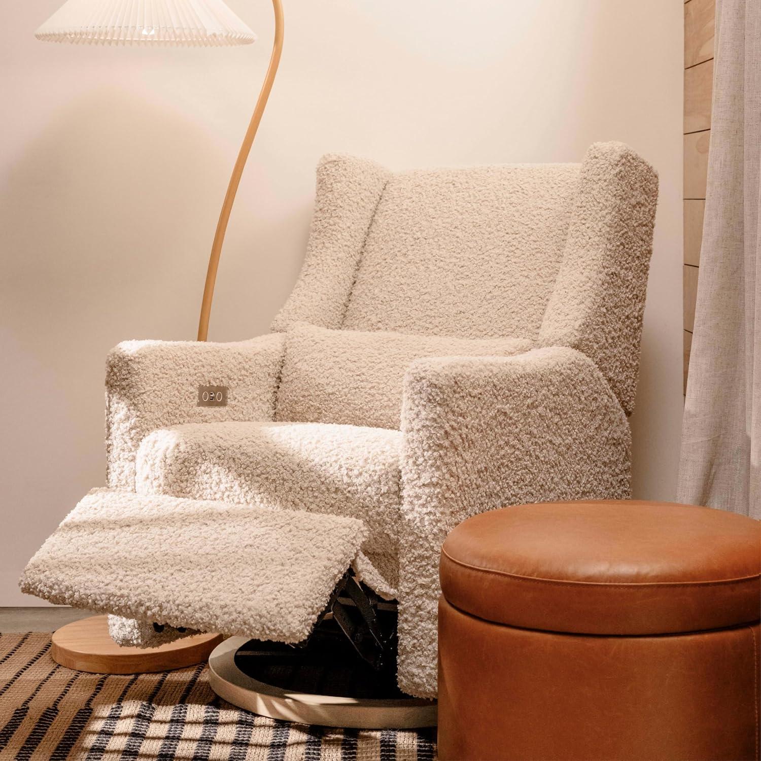 Babyletto Kiwi Almond Teddy Loop Nursery Power Glider Recliner Chair with Light Wood Base