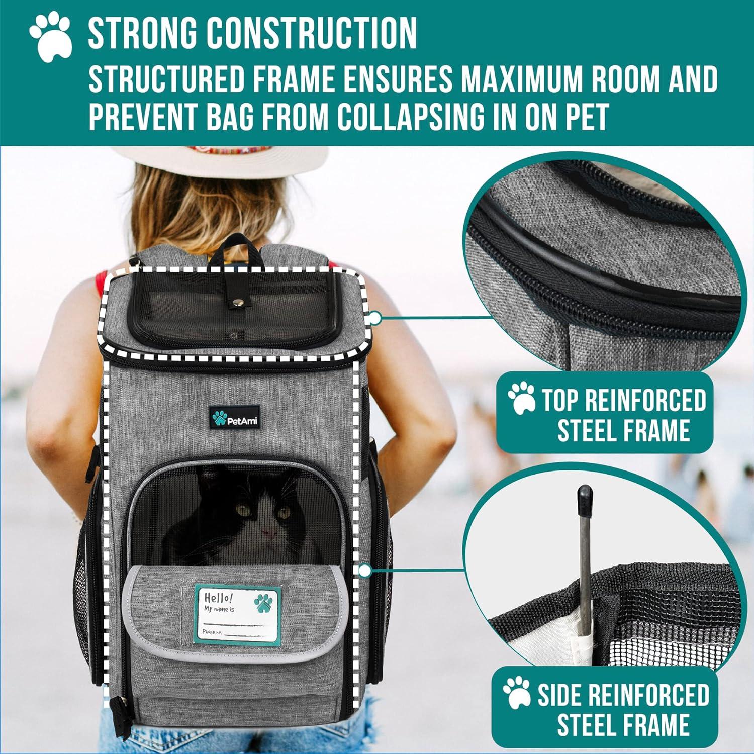 PetAmi Dog Backpack Carrier, Airline Approved Cat Backpacks Carrying Pet Back Pack, Ventilated Soft Sided Bookbag Travel Hiking Camping