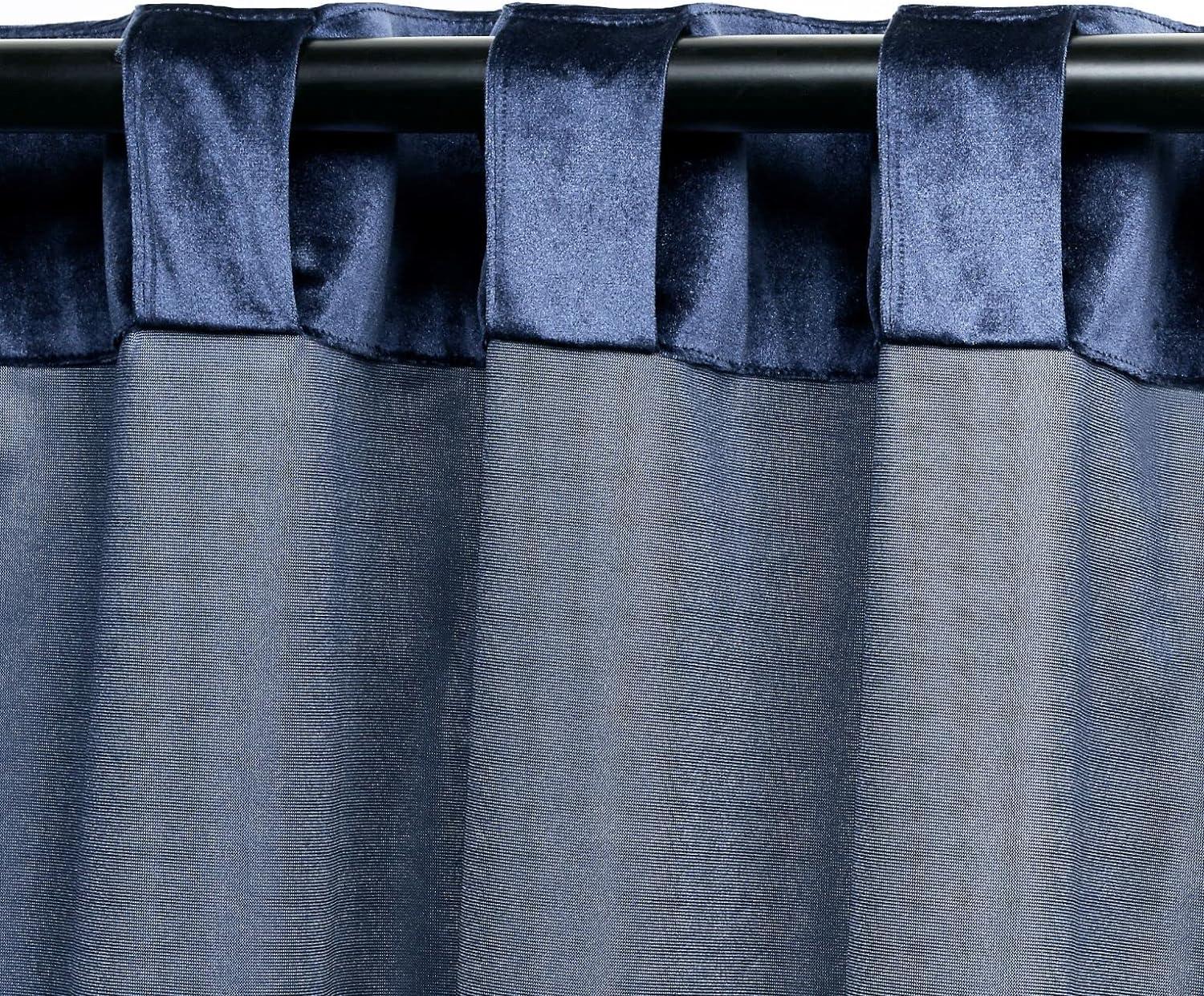 Navy Plush Velvet Light-Filtering Pleated Window Panel Pair