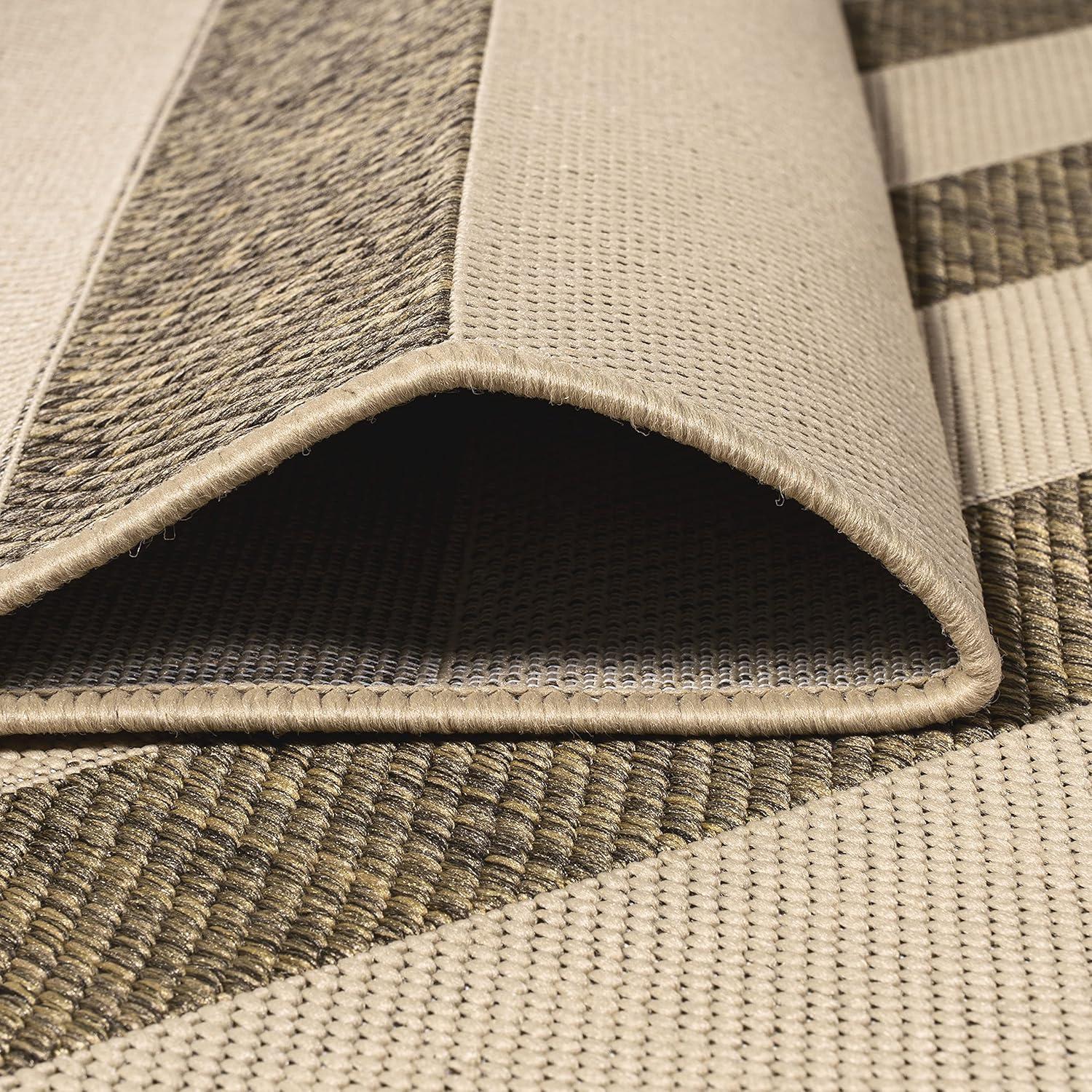 2'x8' Aveiro Wide Stripe Indoor/Outdoor Runner Rug, Beige/Brown - JONATHAN Y