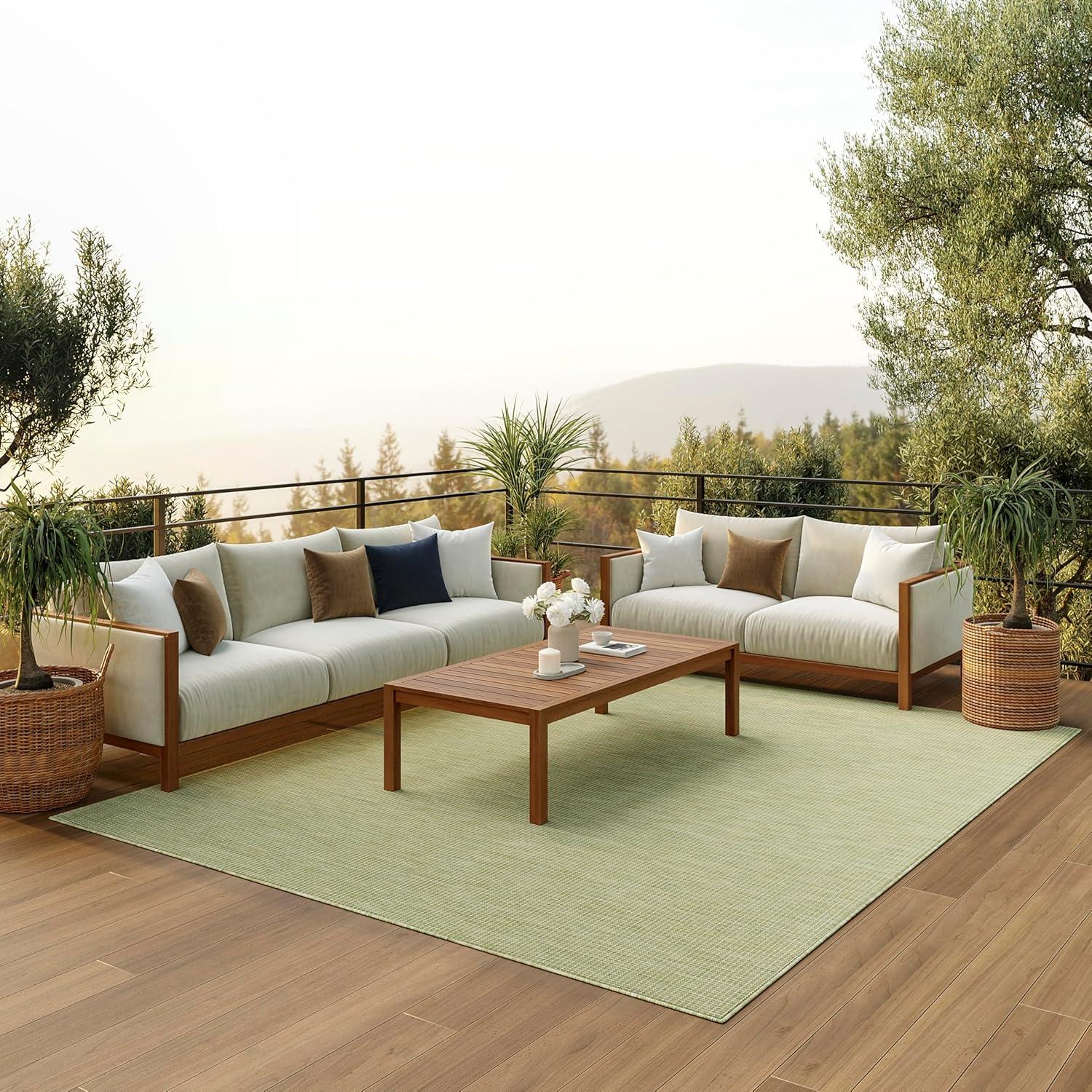 Nourison Positano Solid Flatweave Low Pile Indoor Outdoor Area Rug Green 7' x 10'