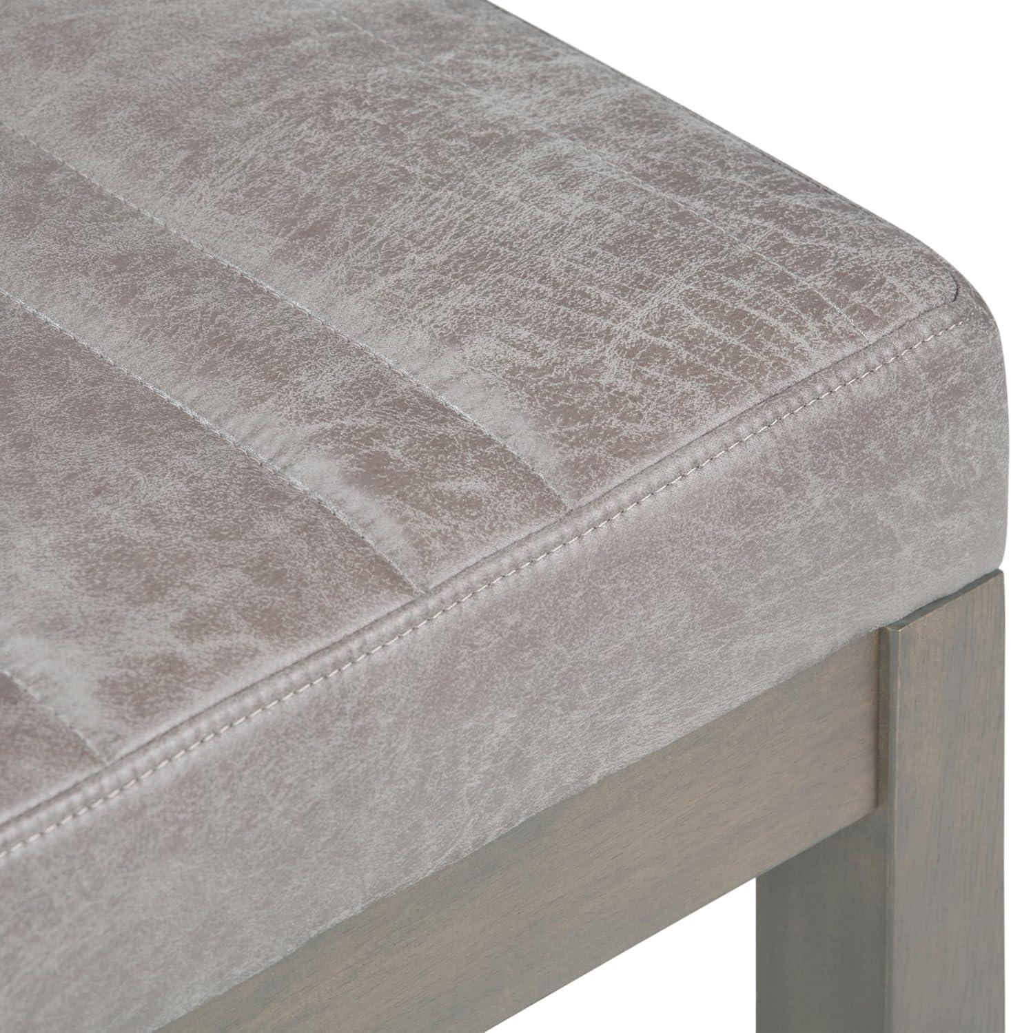 Casey Distressed Grey Taupe Faux Leather Ottoman Bench