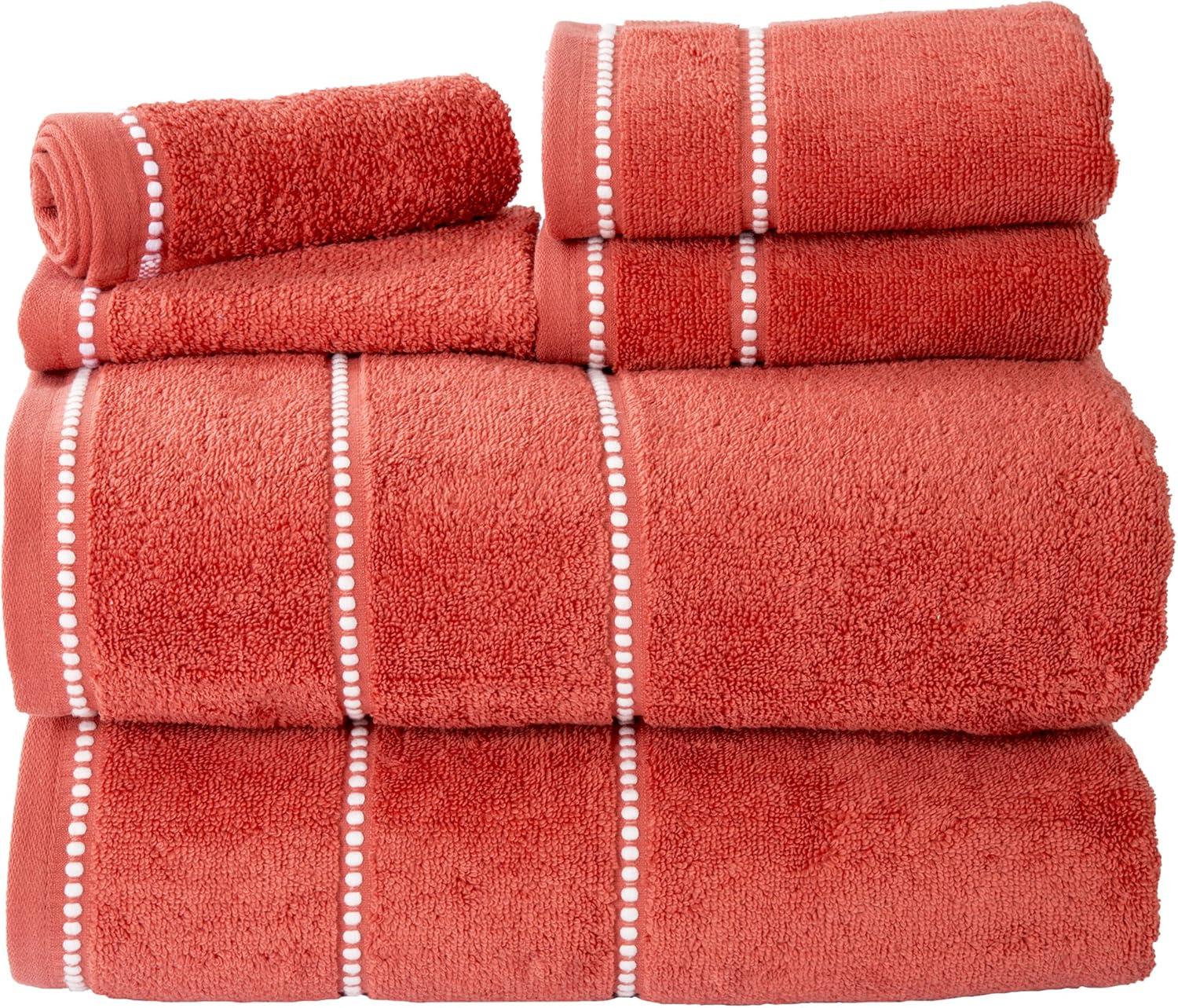 Trademark Global  Luxury Cotton Towel Set- Quick Dry Zero Twist & Soft Set, Brick & White - 6 Piece