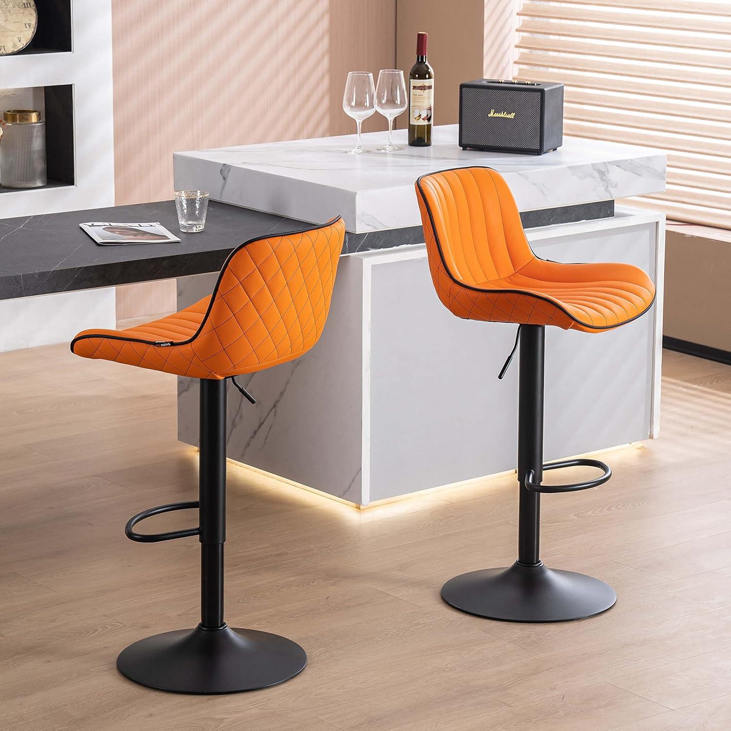 Zager Swivel Adjustable Height Bar Stools, Leather Upholstered Counter Stools, Modern Pub Stool