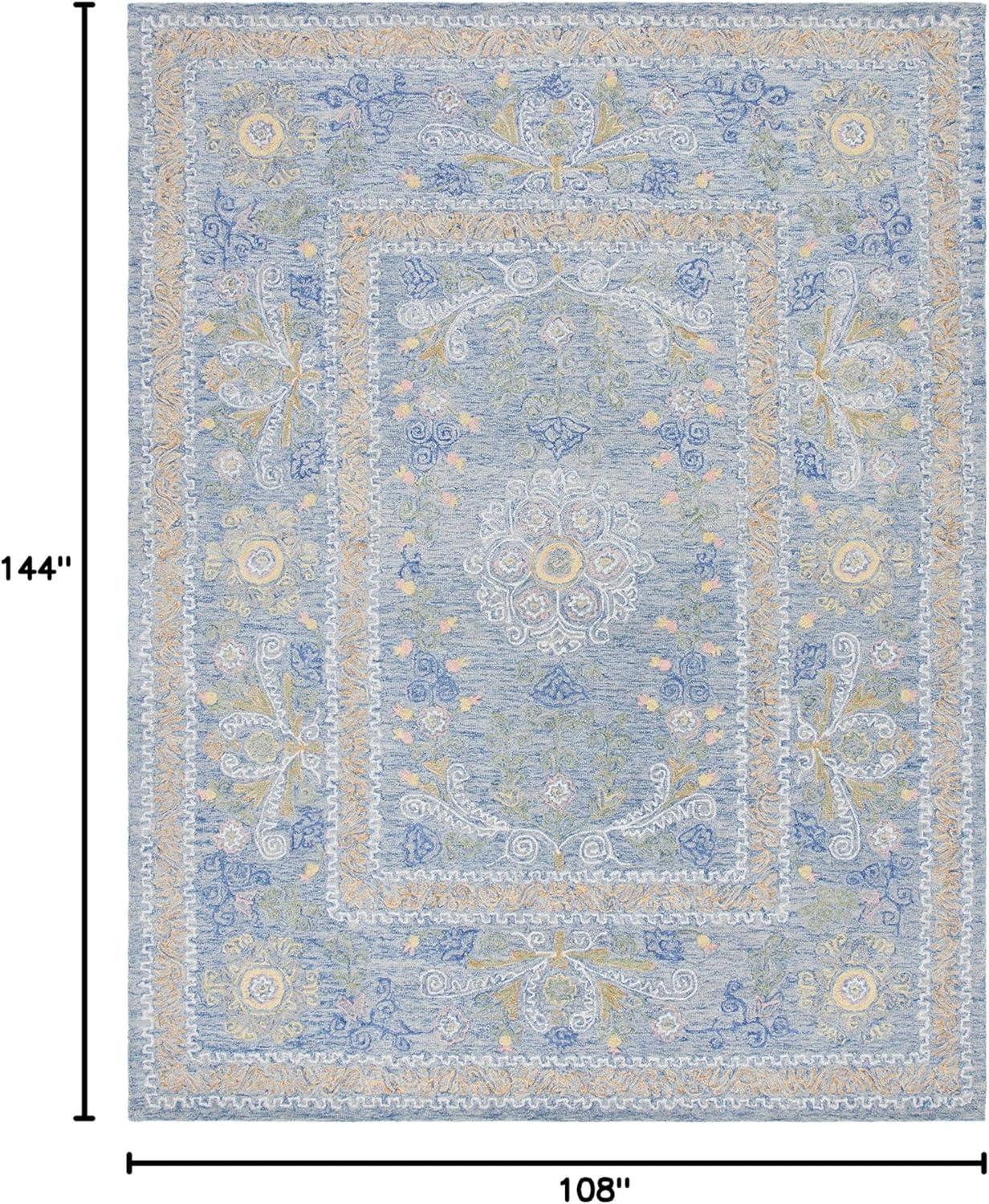 SAFAVIEH Micro-Loop Shanelle Floral Area Rug, Blue/Green, 9' x 12'