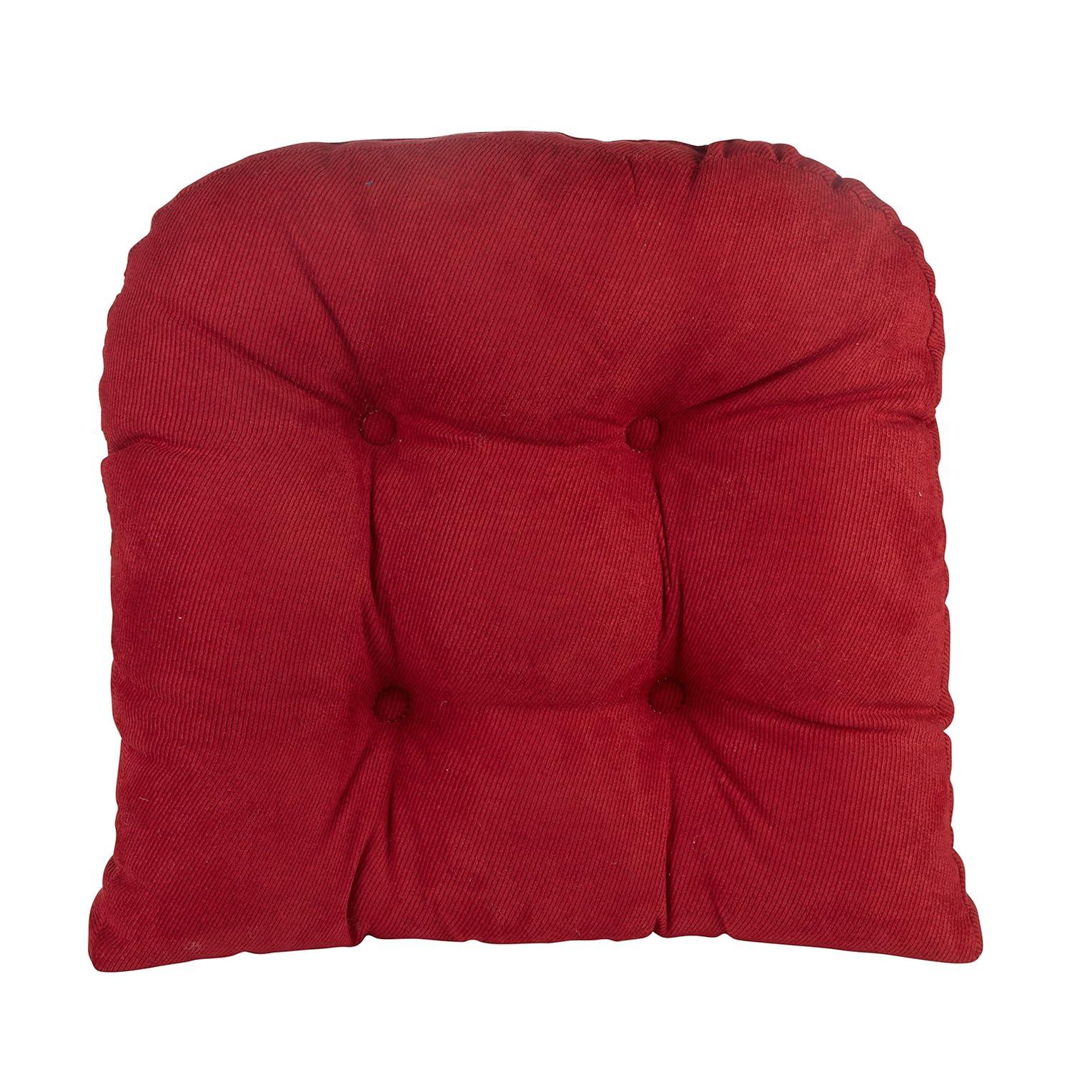 Plush Red Polyester Non-Slip Dining Chair Cushions, 15x15 Inches, Set of 4