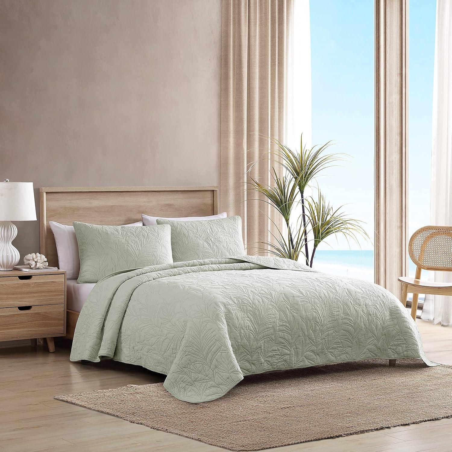 Full/Queen Costa Sera Solid Quilt Green - Tommy Bahama: Reversible Bedspread, Midweight Fabric, Machine Washable