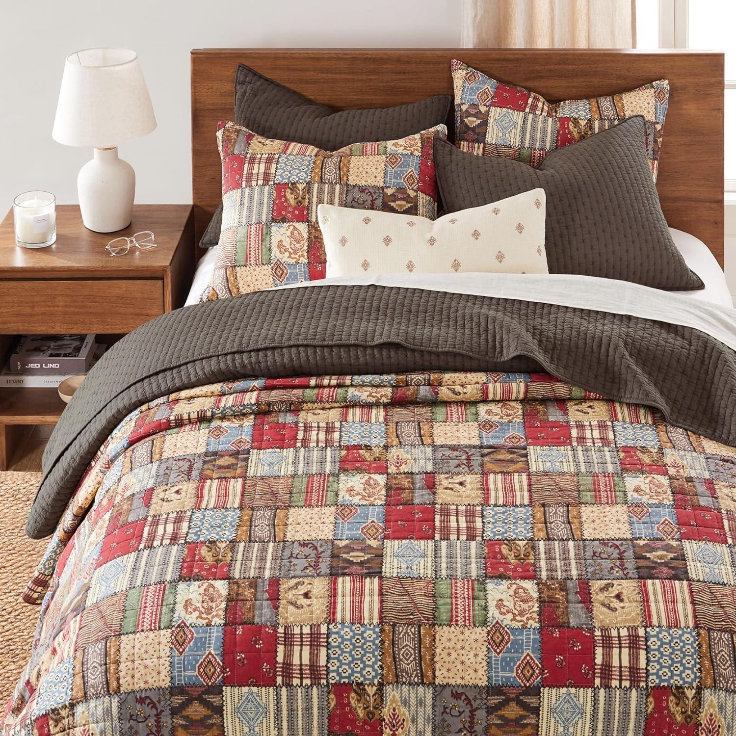 Levtex Home - Cross Stitch Cocoa Quilt Set - 100% Cotton - Twin/Twin XL Quilt (68x86in.) + 1 Standard Shams (26x20in.) - Reversible - Cotton Fabric