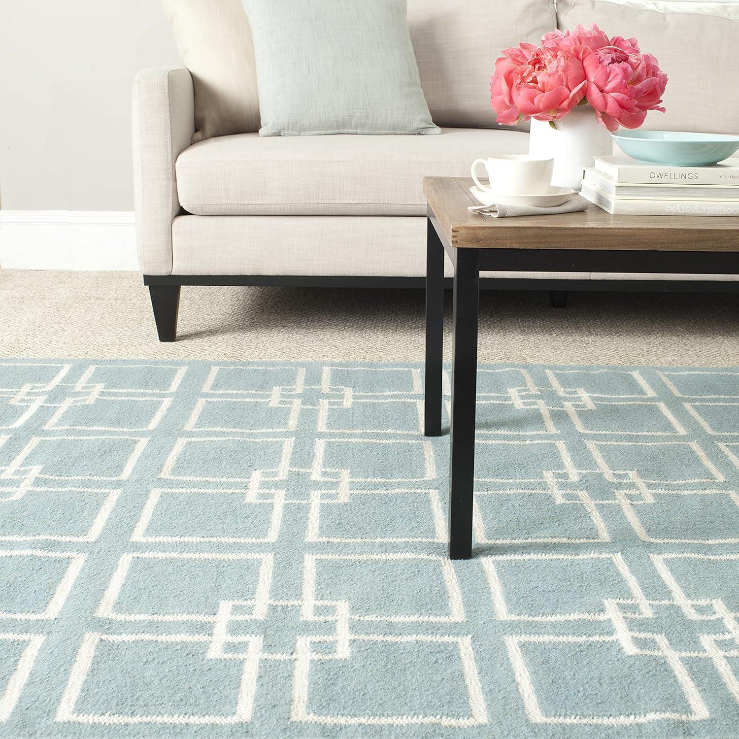 Geometric Handmade Wool/Silk Geyser Blue Area Rug