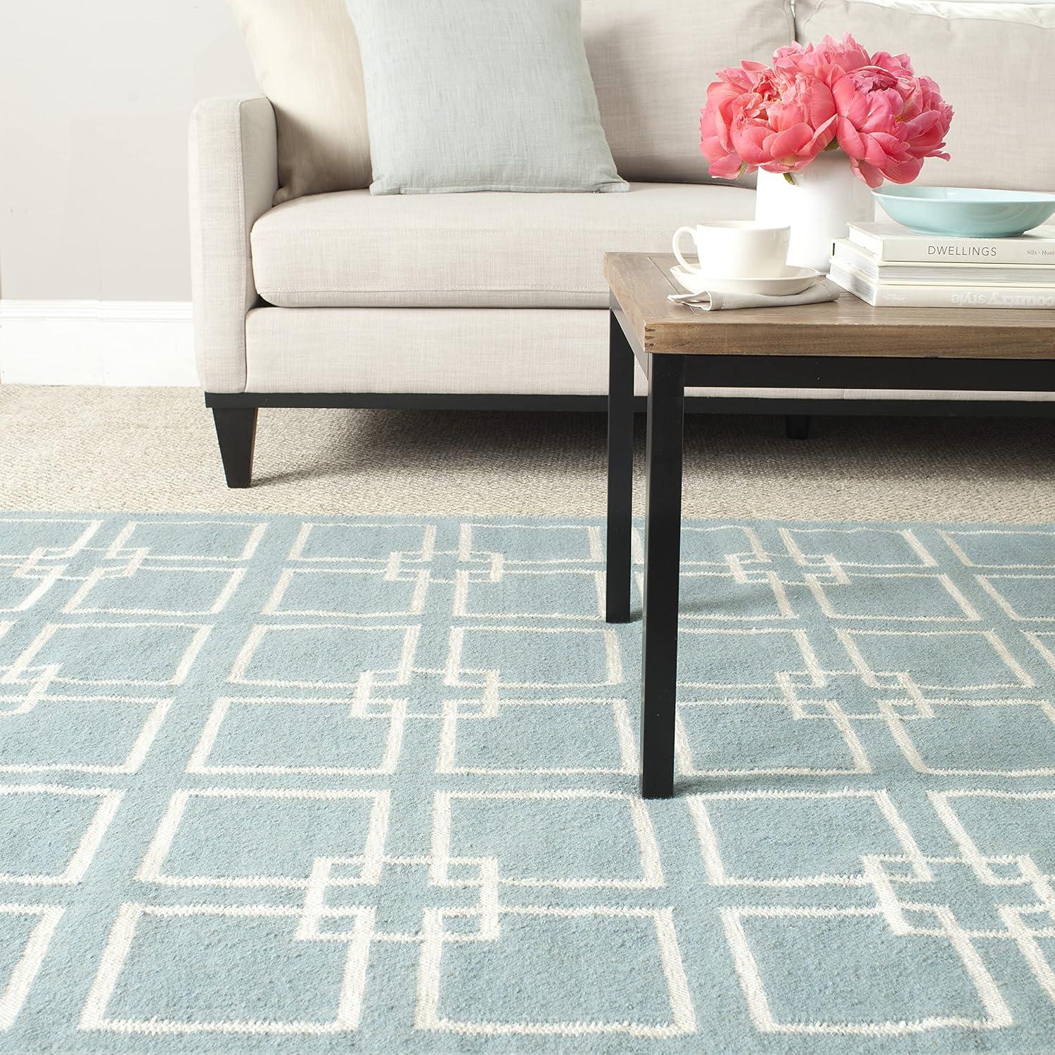 Martha Stewart Flat Weave Wool/Silk/Cotton Geometric Rug in Geyser Blue