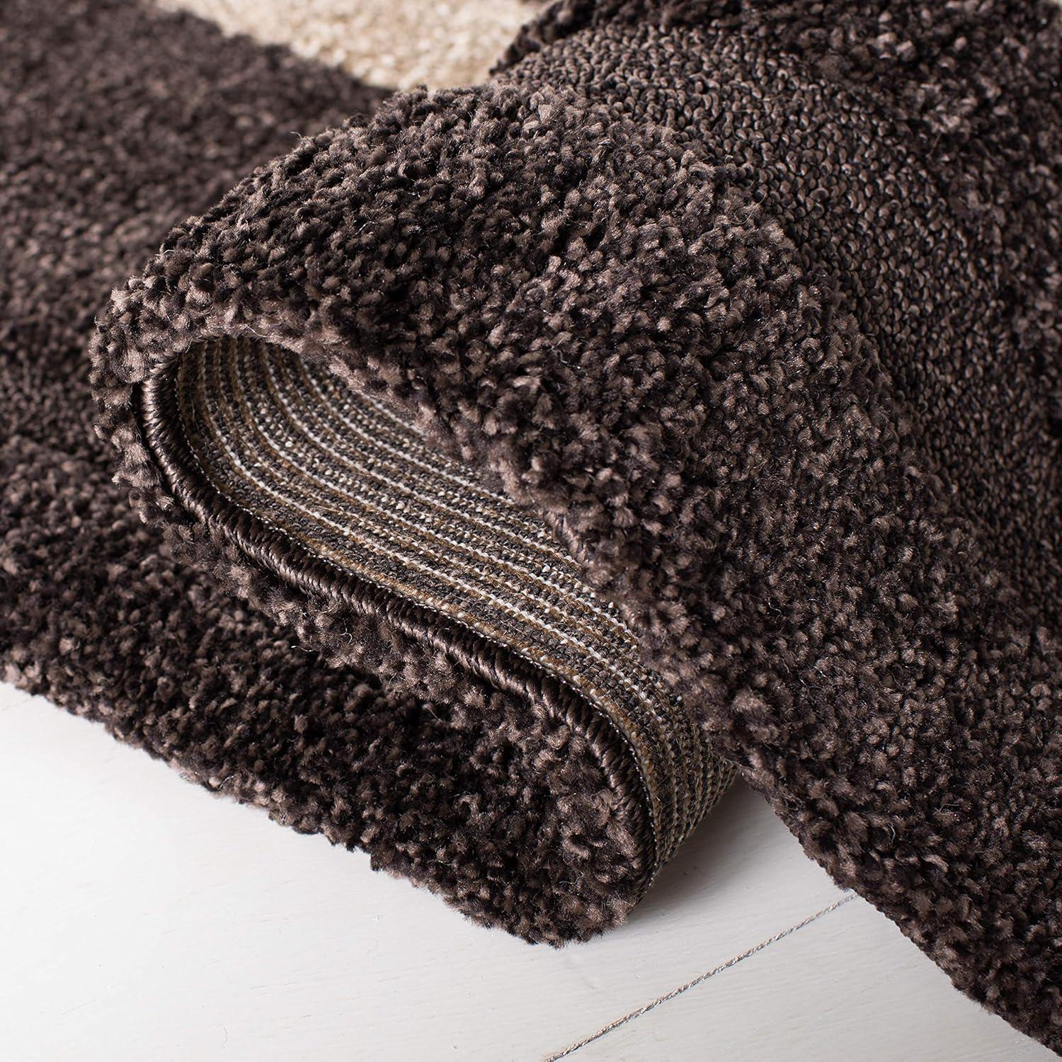 Florida Shag SG451 Power Loomed Indoor Area Rug - Dark Brown/Beige - 5'x5' Square - Safavieh